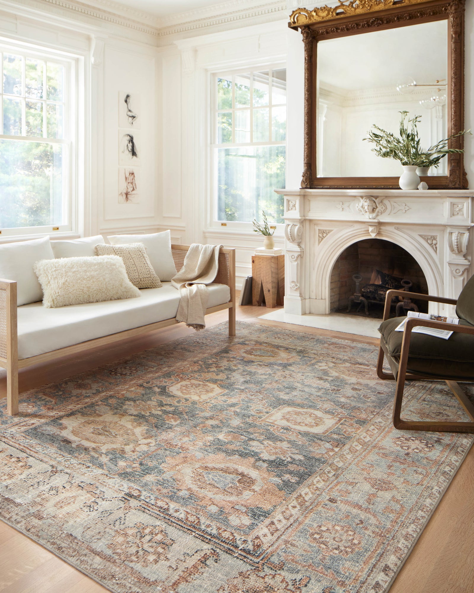 front view of Margot Ocean / Spice luxury Rug
