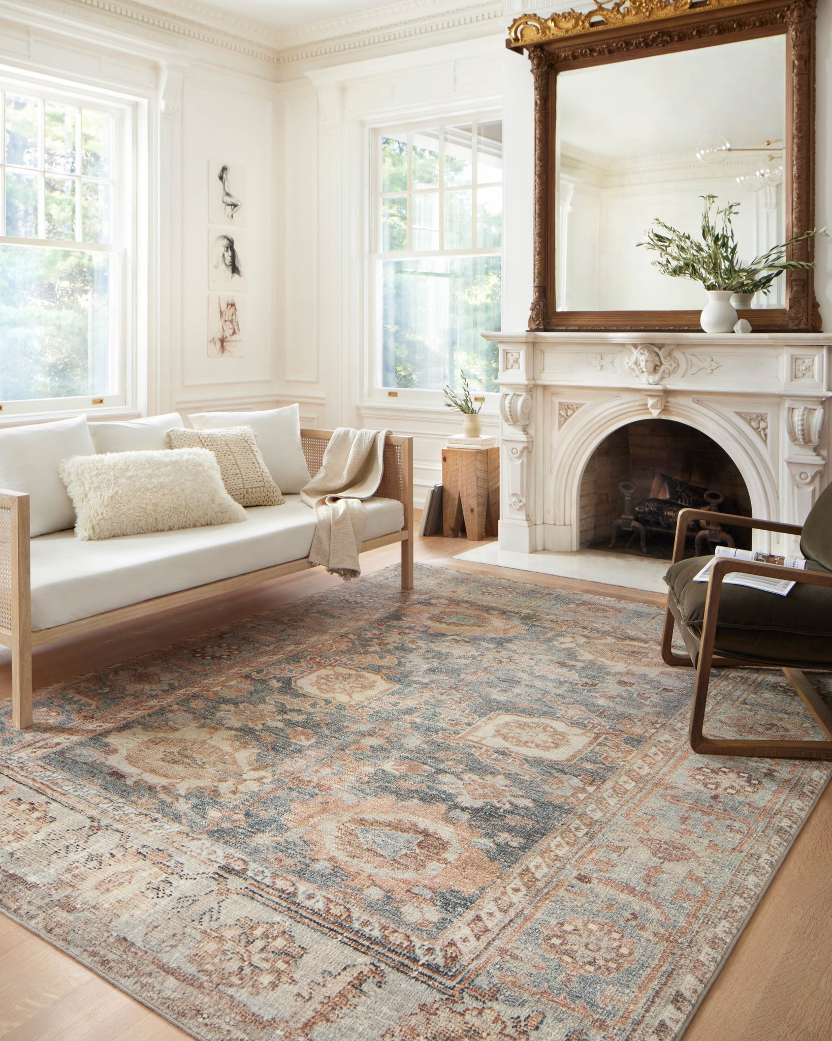 angle view of Margot Ocean / Spice luxury Rug