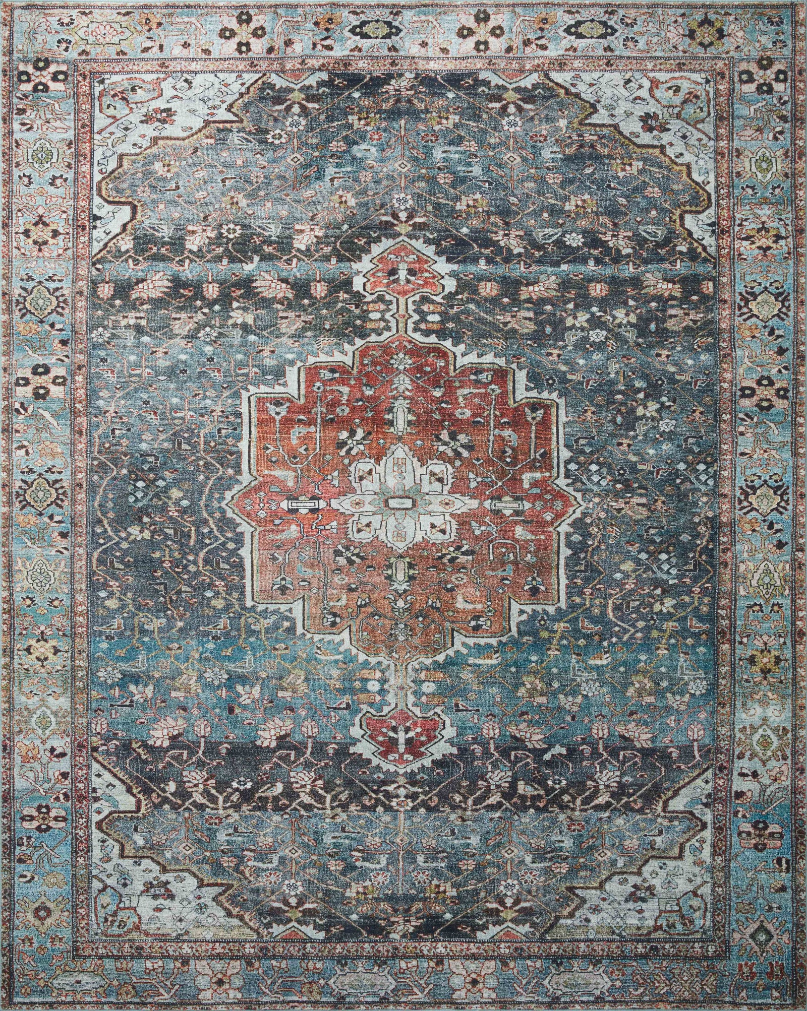 front view of Margot Ocean / Brick luxury Rug