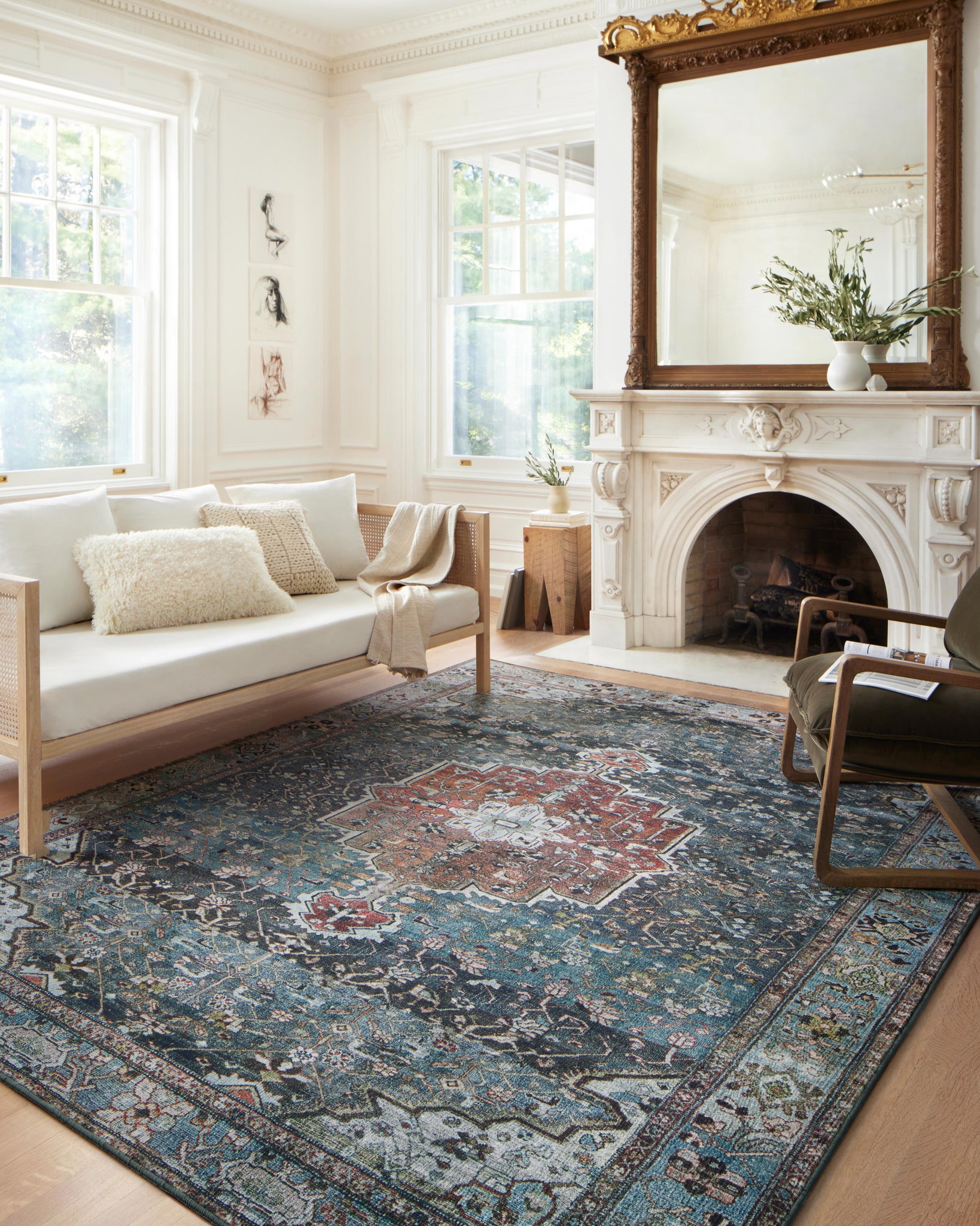 angle view of Margot Ocean / Brick luxury Rug