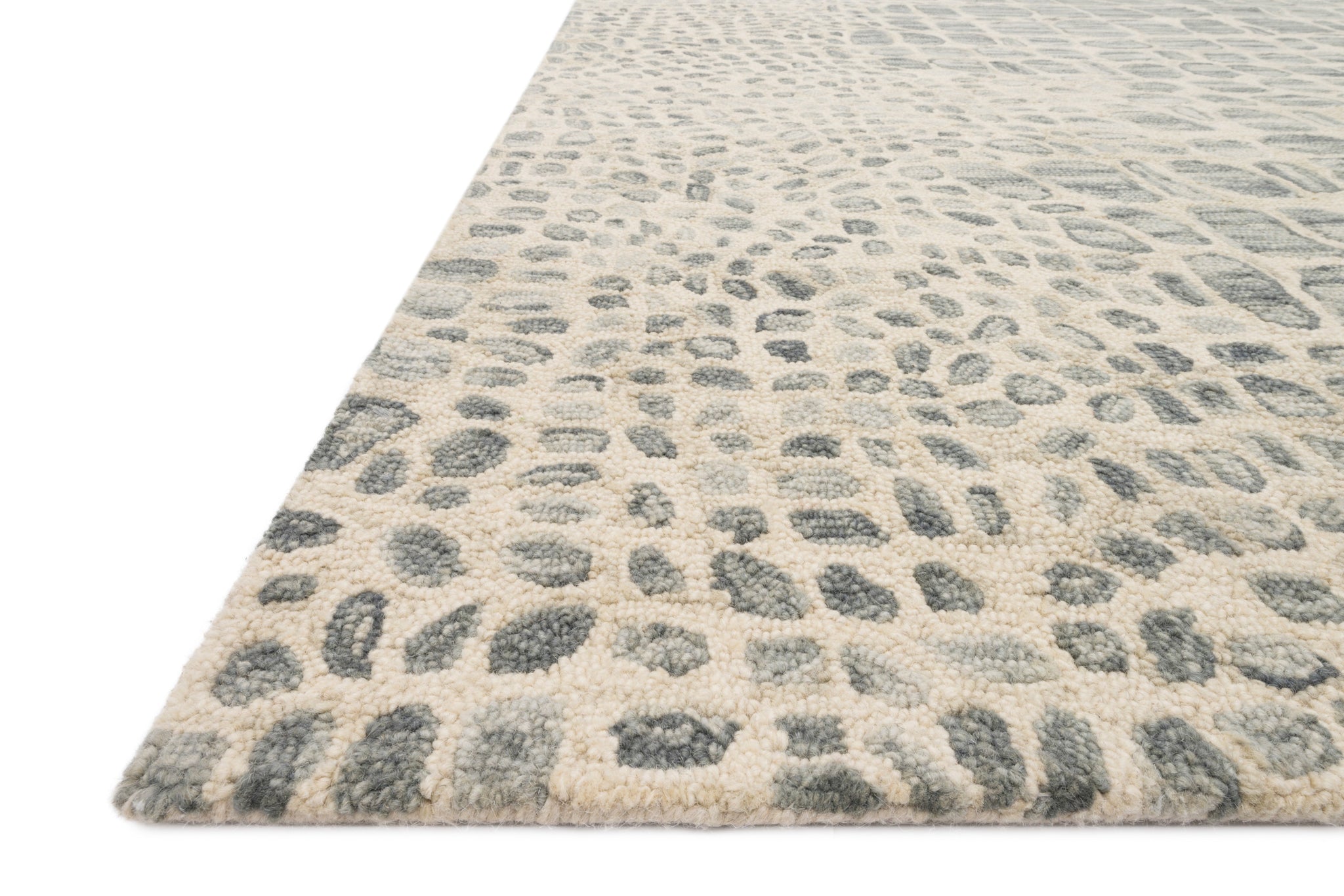 angle view of Masai Silver Grey / Ivory luxury Rug