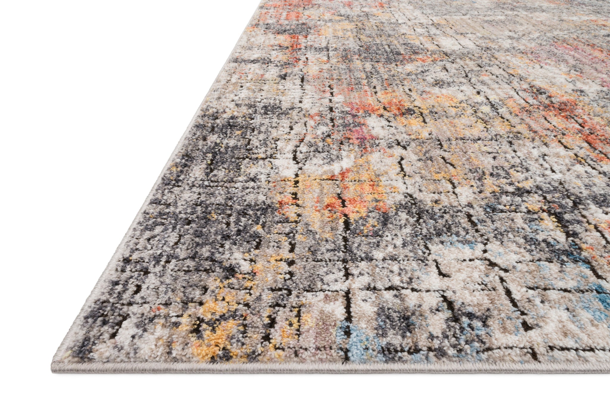 side view of Medusa Graphite / Sunset luxury Rug