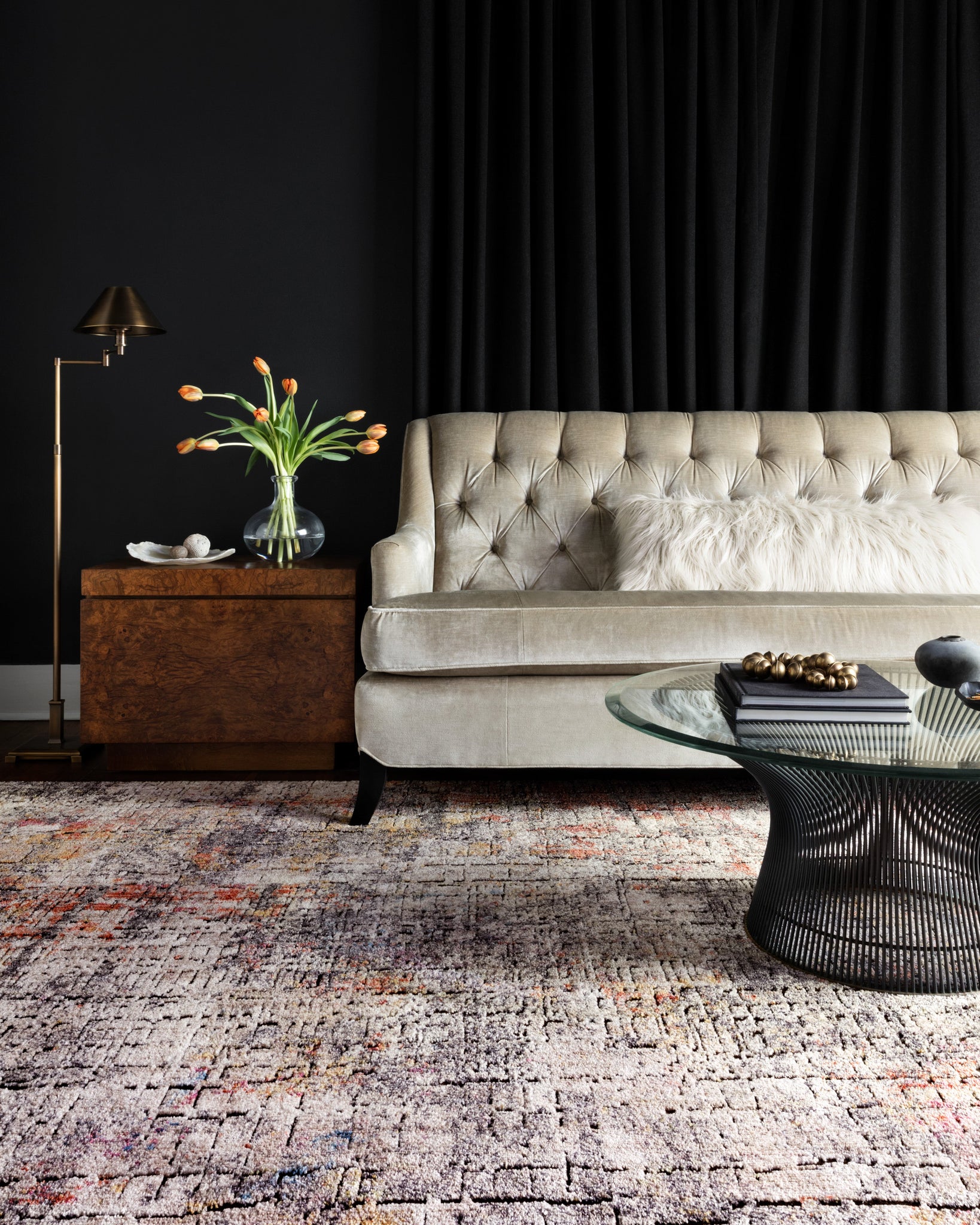 angle view of Medusa Graphite / Sunset luxury Rug