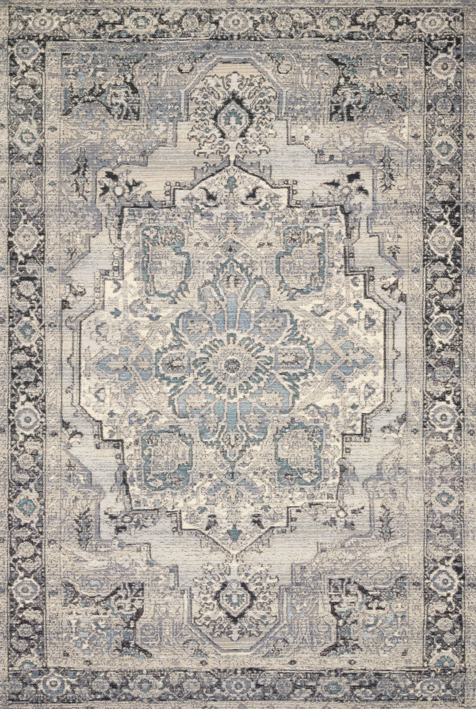 front view of Mika Grey / Blue luxury Rug