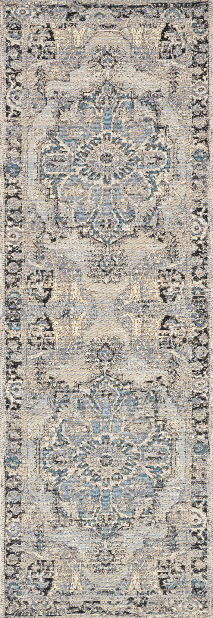 side view of Mika Grey / Blue luxury Rug