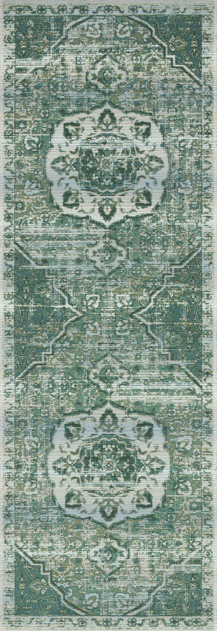 side view of Mika Green / Mist luxury Rug