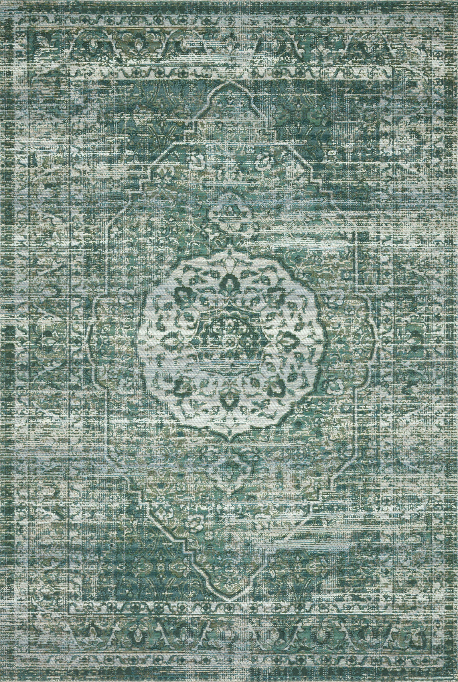 front view of Mika Green / Mist luxury Rug