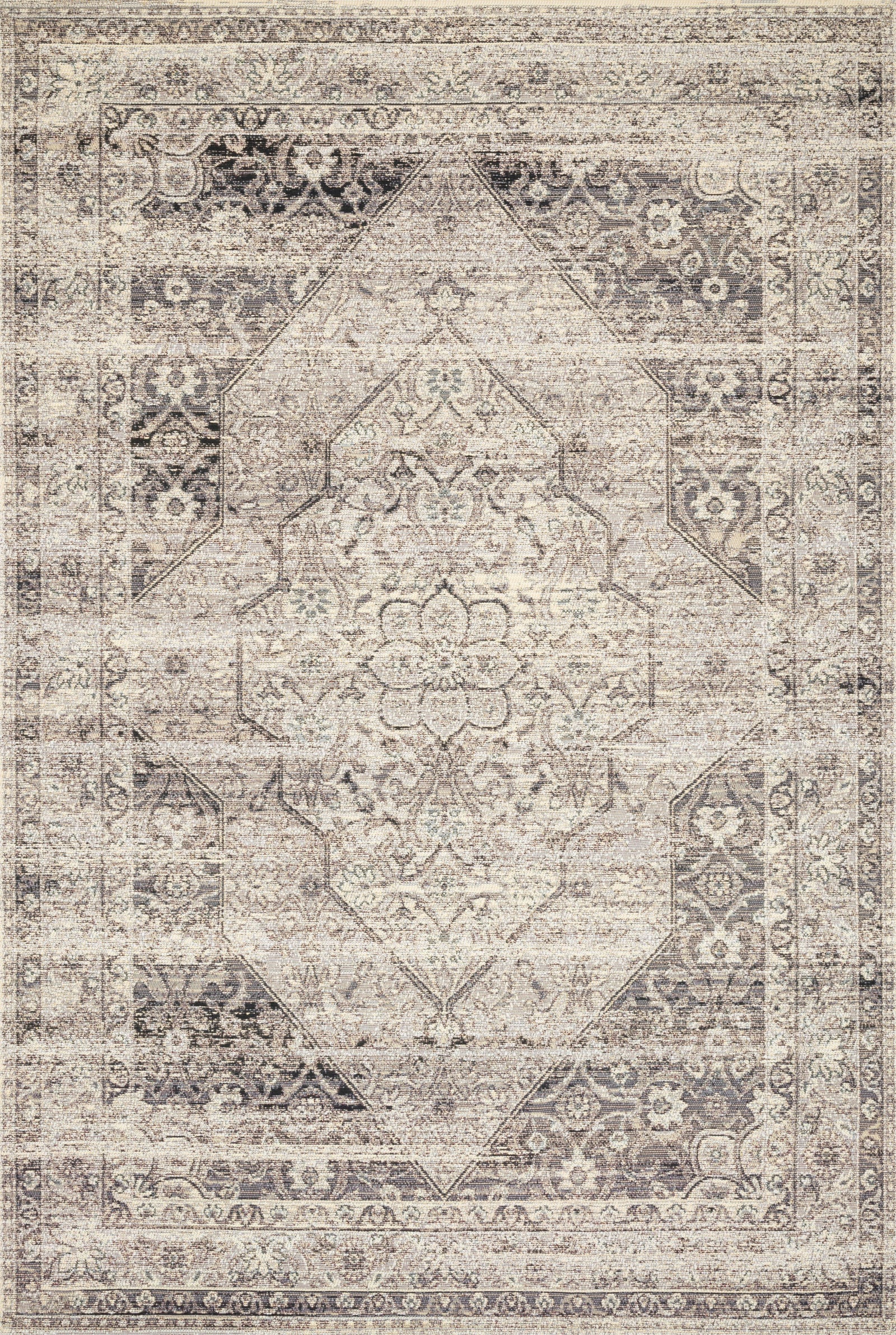 front view of Mika Stone / Ivory luxury Rug