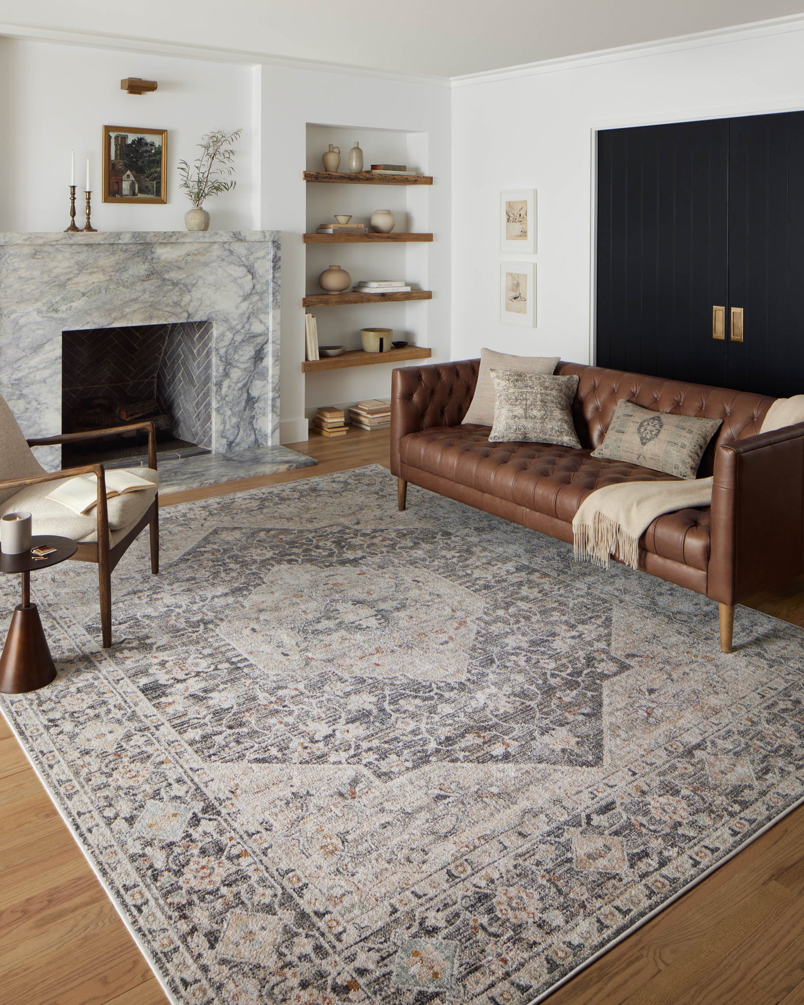 front view of Monroe Charcoal / Multi luxury Rug