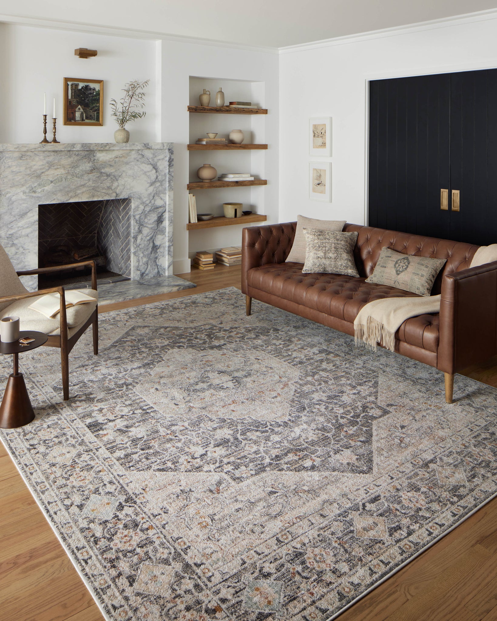 angle view of Monroe Charcoal / Multi luxury Rug