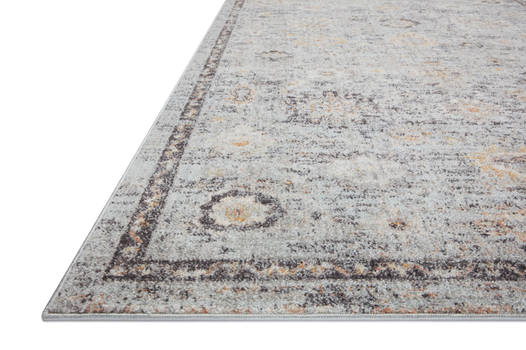 angle view of Monroe Sky / Gold luxury Rug