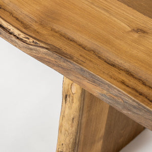 Close-up of a wooden stool with a natural finish on a white background