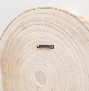 Close-up of a wooden surface with a small black object on it