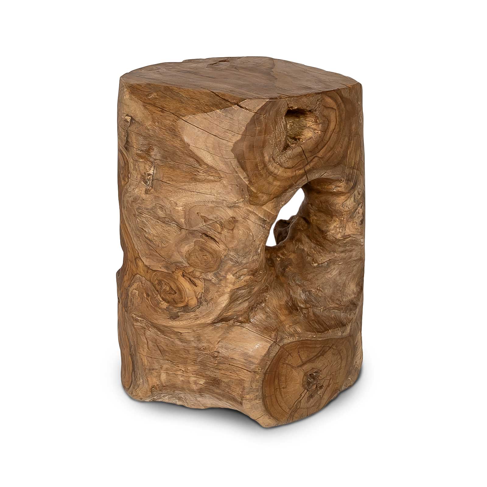 Wooden stool with natural grain and texture on a white background