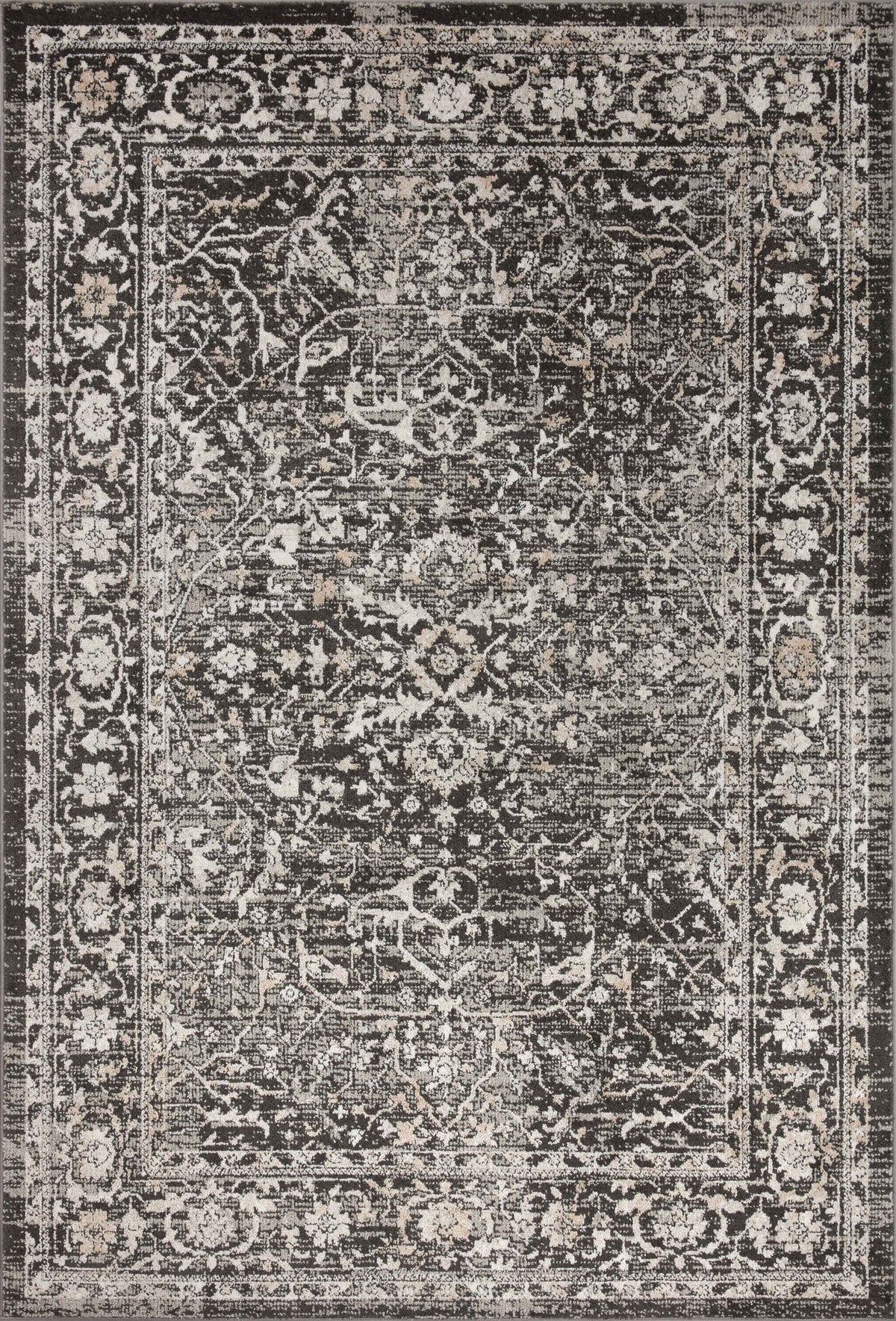front view of Odette Charcoal / Silver luxury Rug