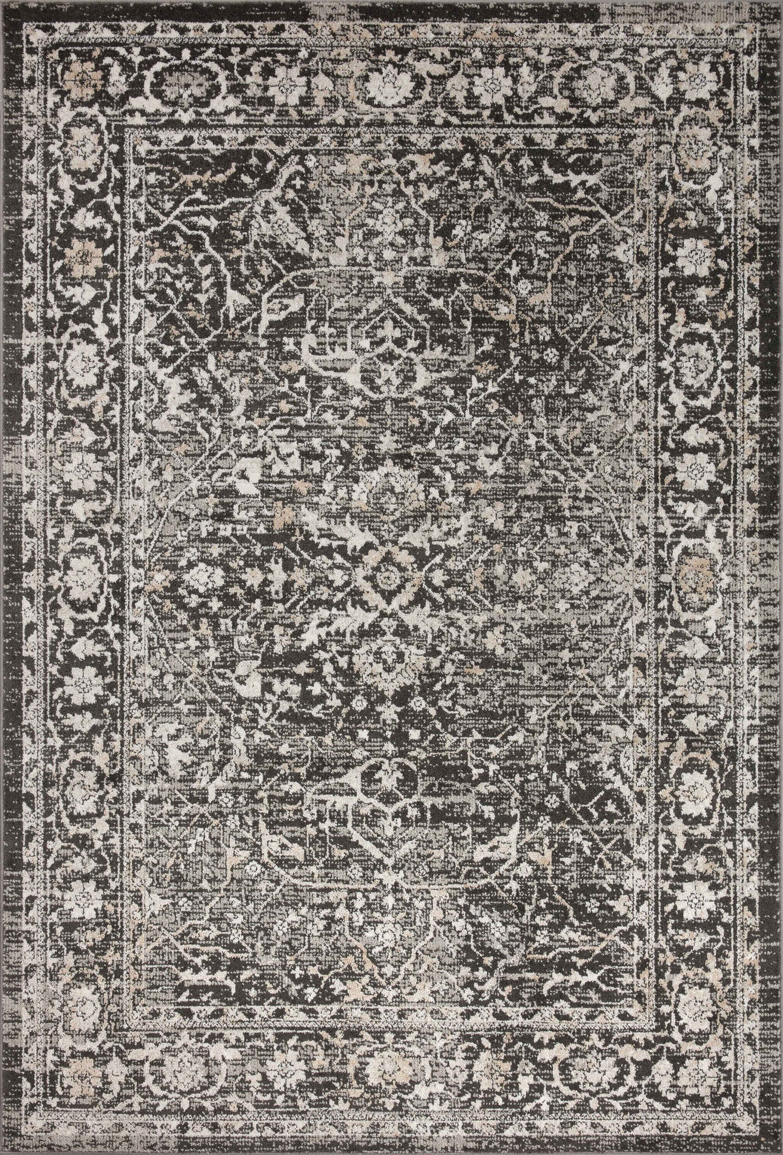 front view of Odette Charcoal / Silver luxury Rug