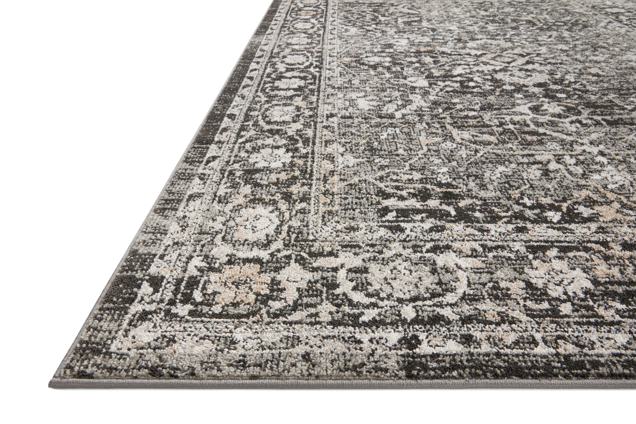 side view of Odette Charcoal / Silver luxury Rug