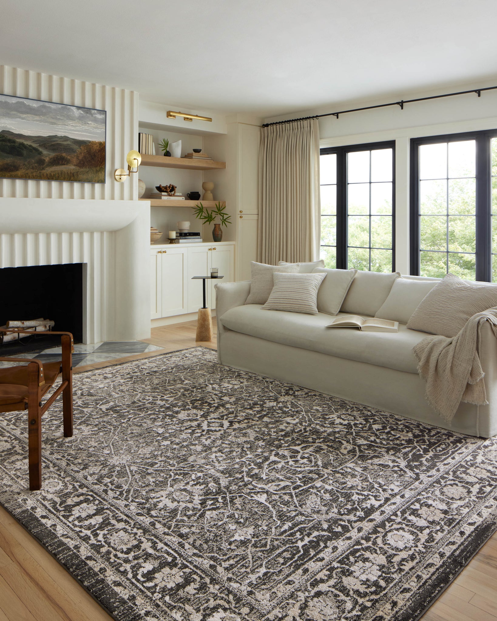 angle view of Odette Charcoal / Silver luxury Rug