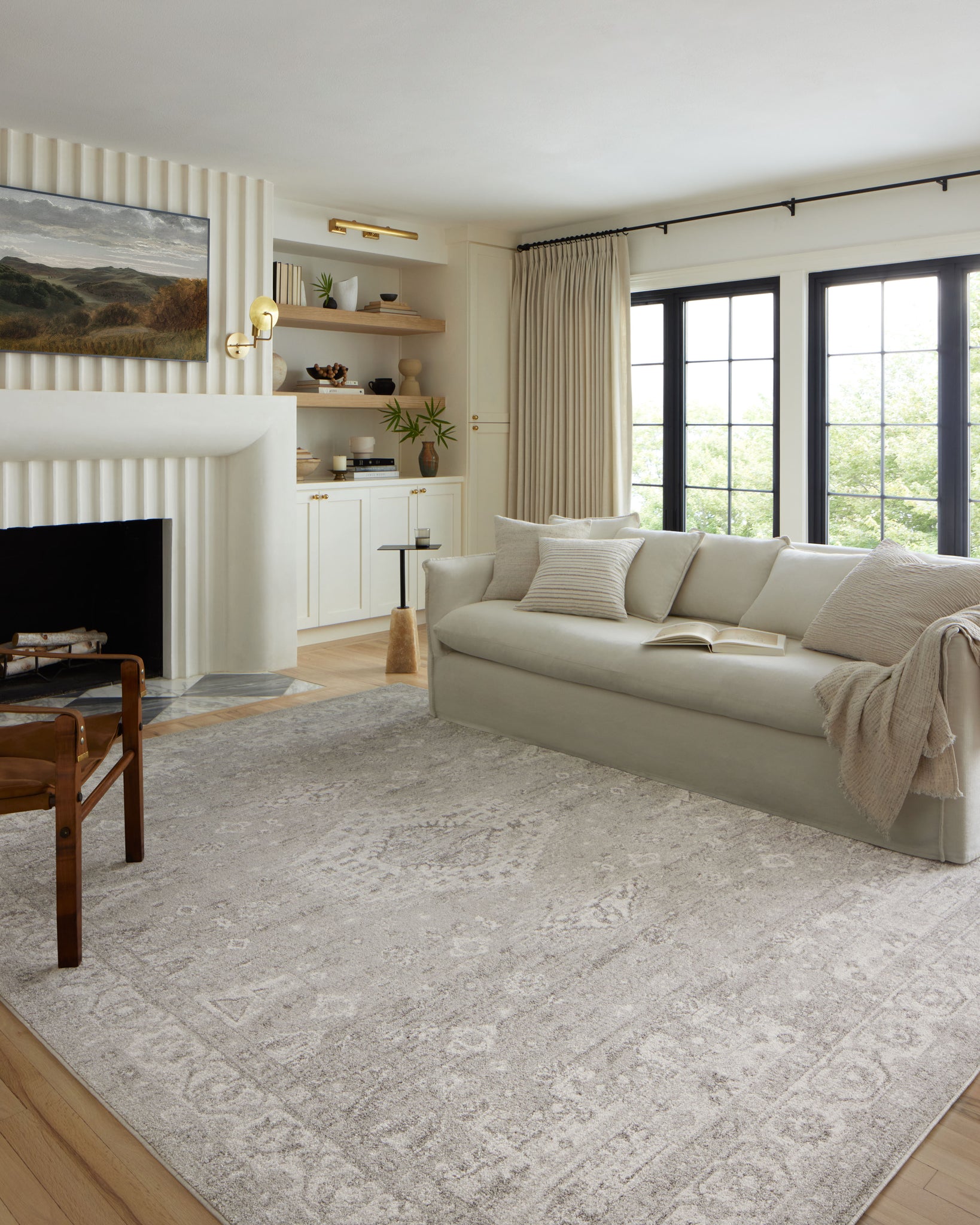 angle view of Odette Silver / Ivory luxury Rug