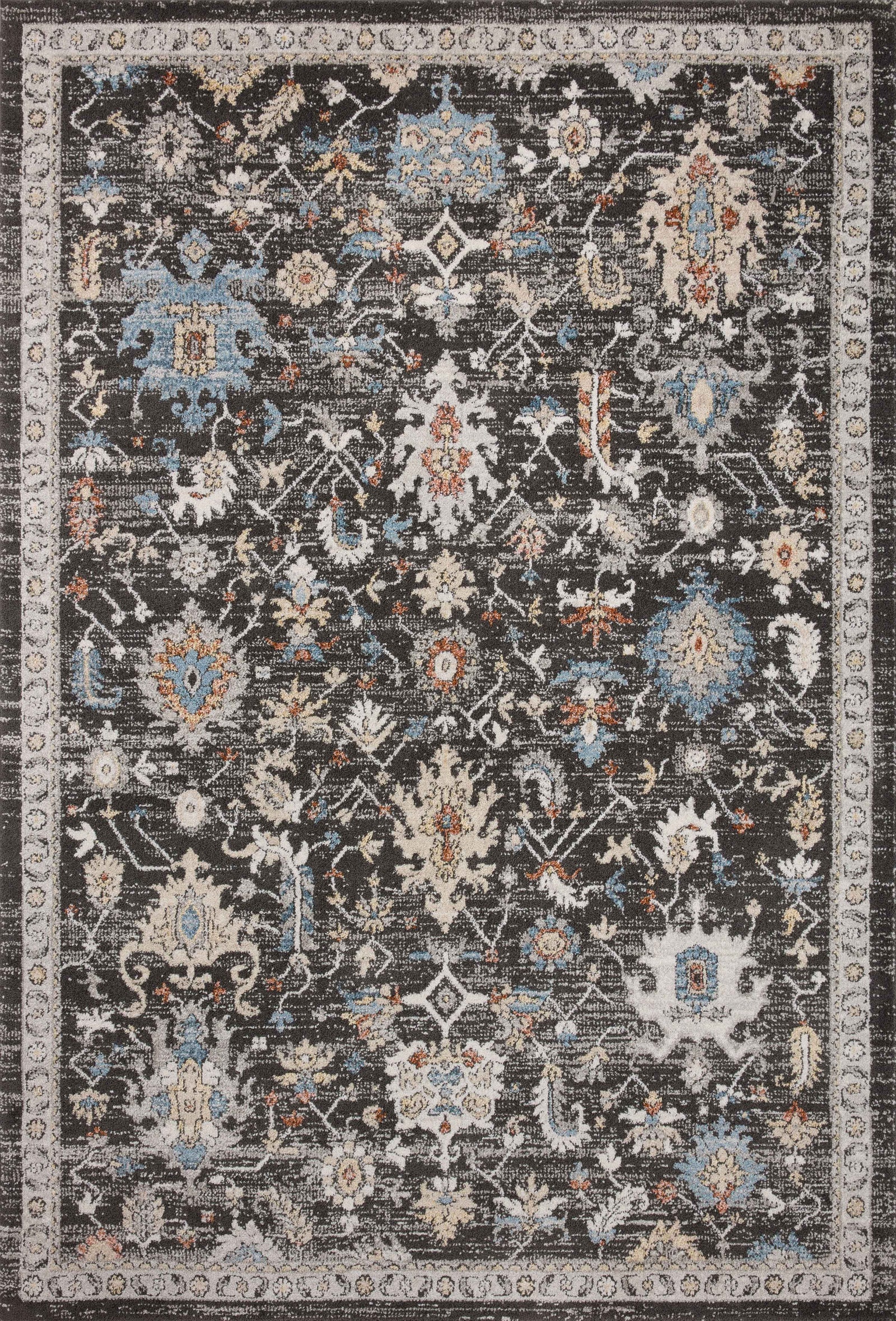 front view of Odette Charcoal / Multi luxury Rug