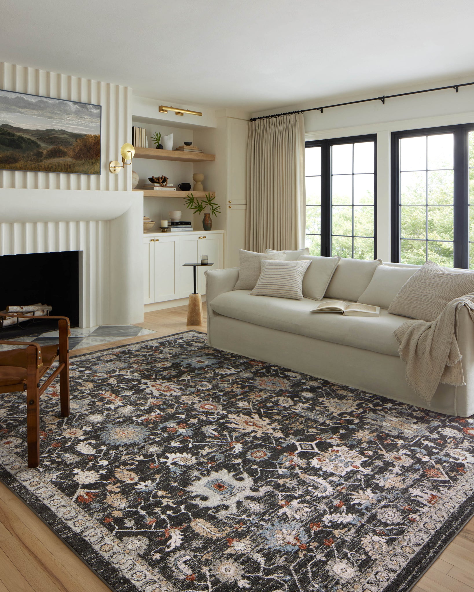 angle view of Odette Charcoal / Multi luxury Rug