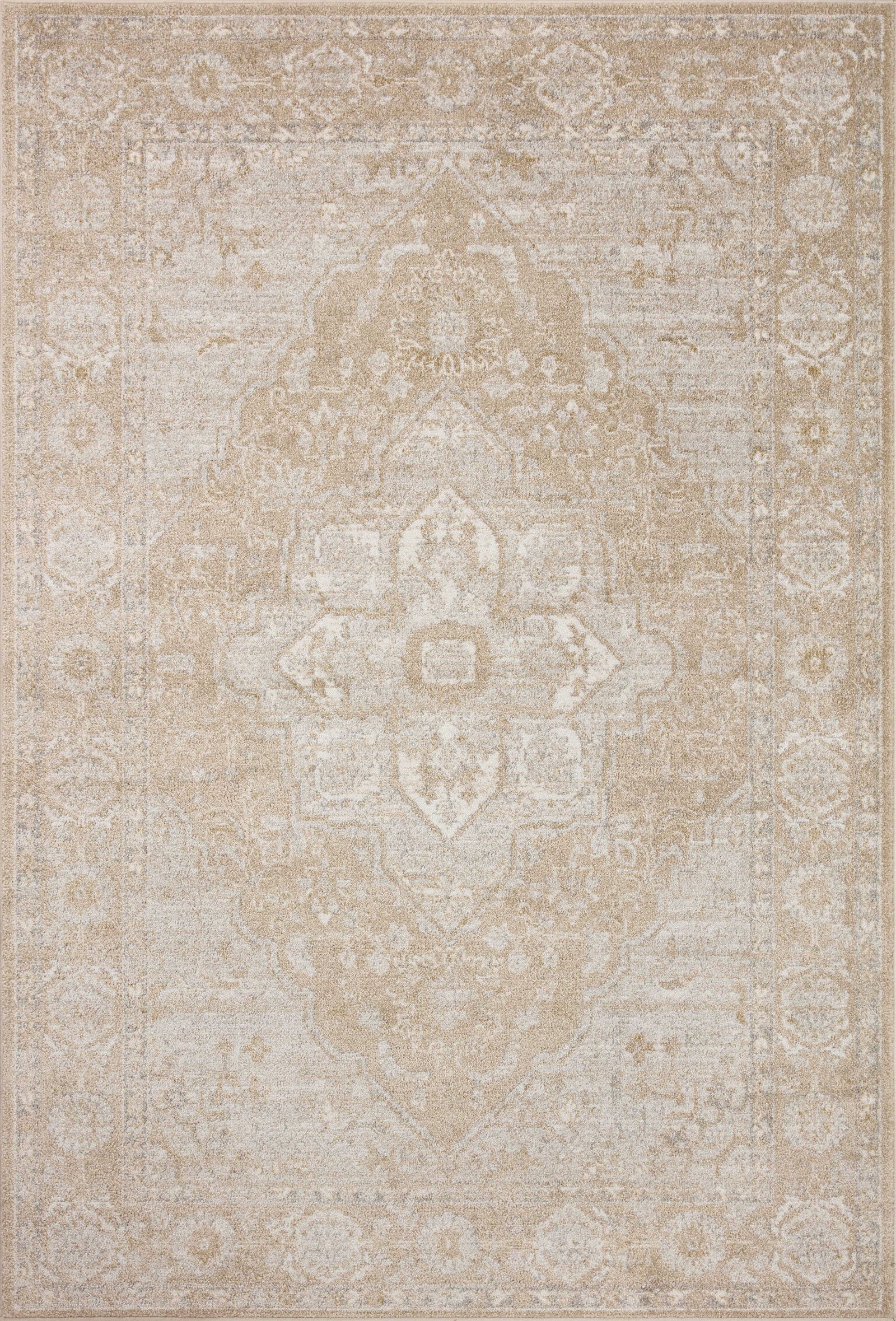 front view of Odette Beige / Silver luxury Rug