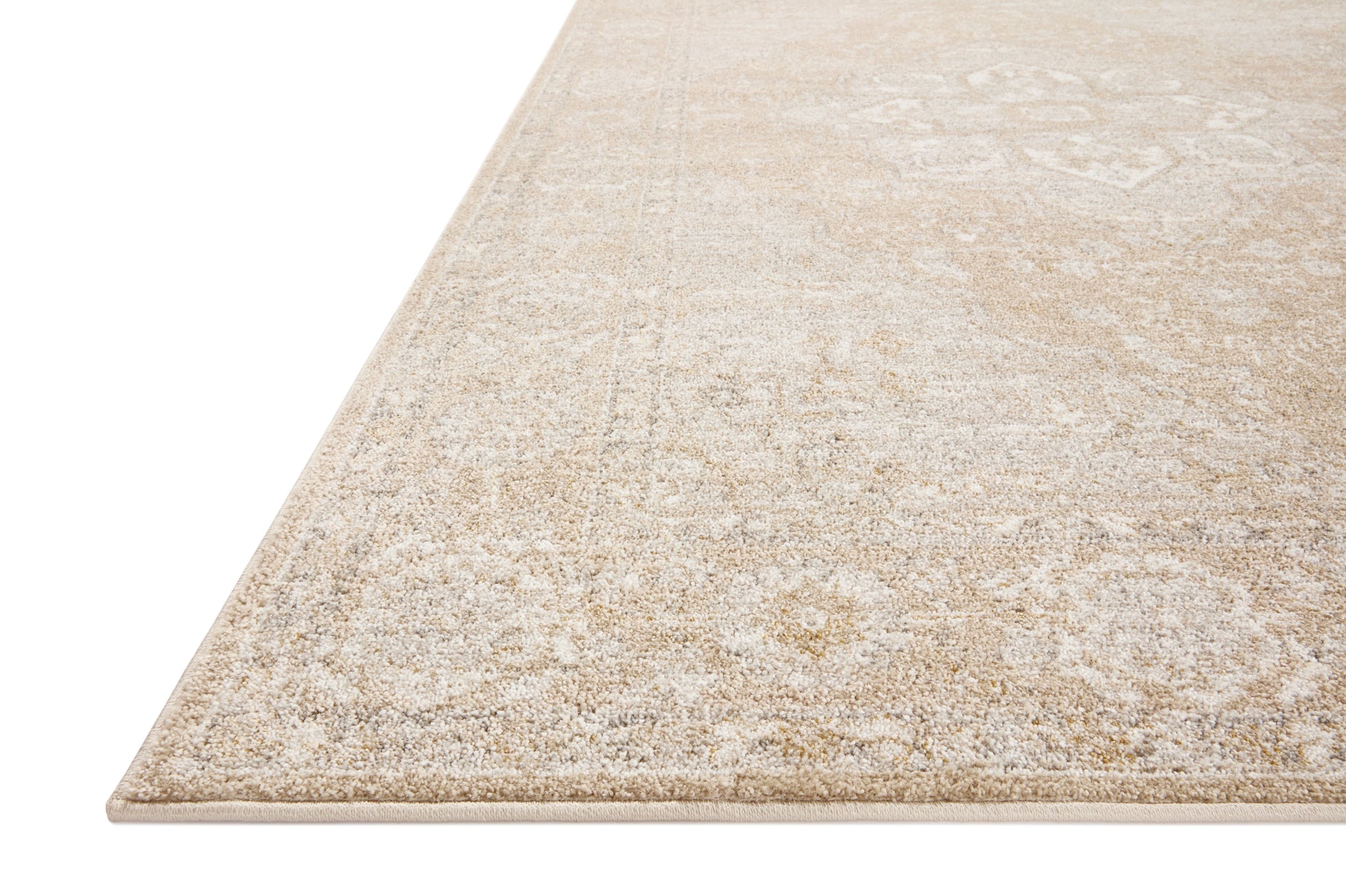 side view of Odette Beige / Silver luxury Rug