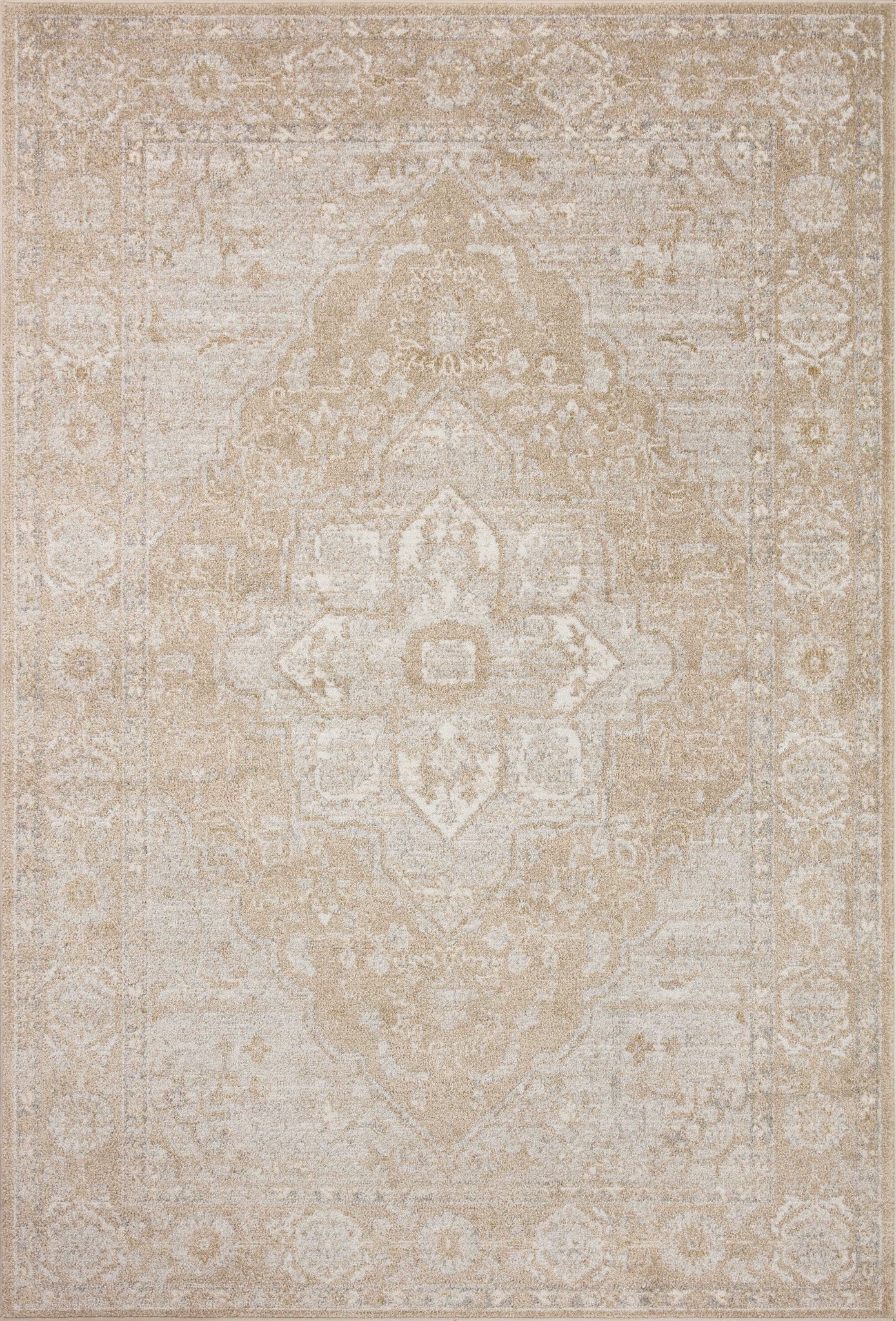 front view of Odette Beige / Silver luxury Rug