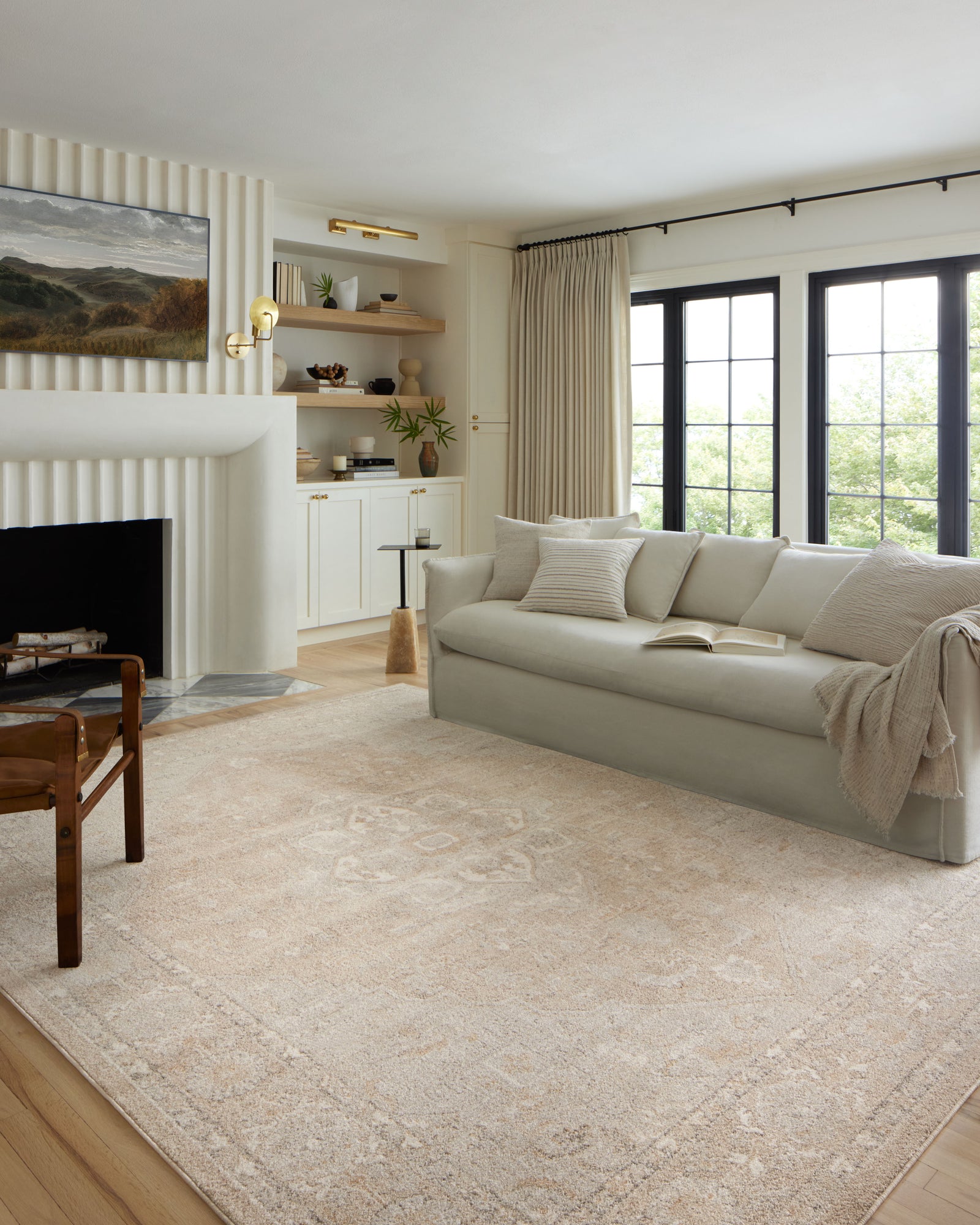front view of Odette Beige / Silver luxury Rug