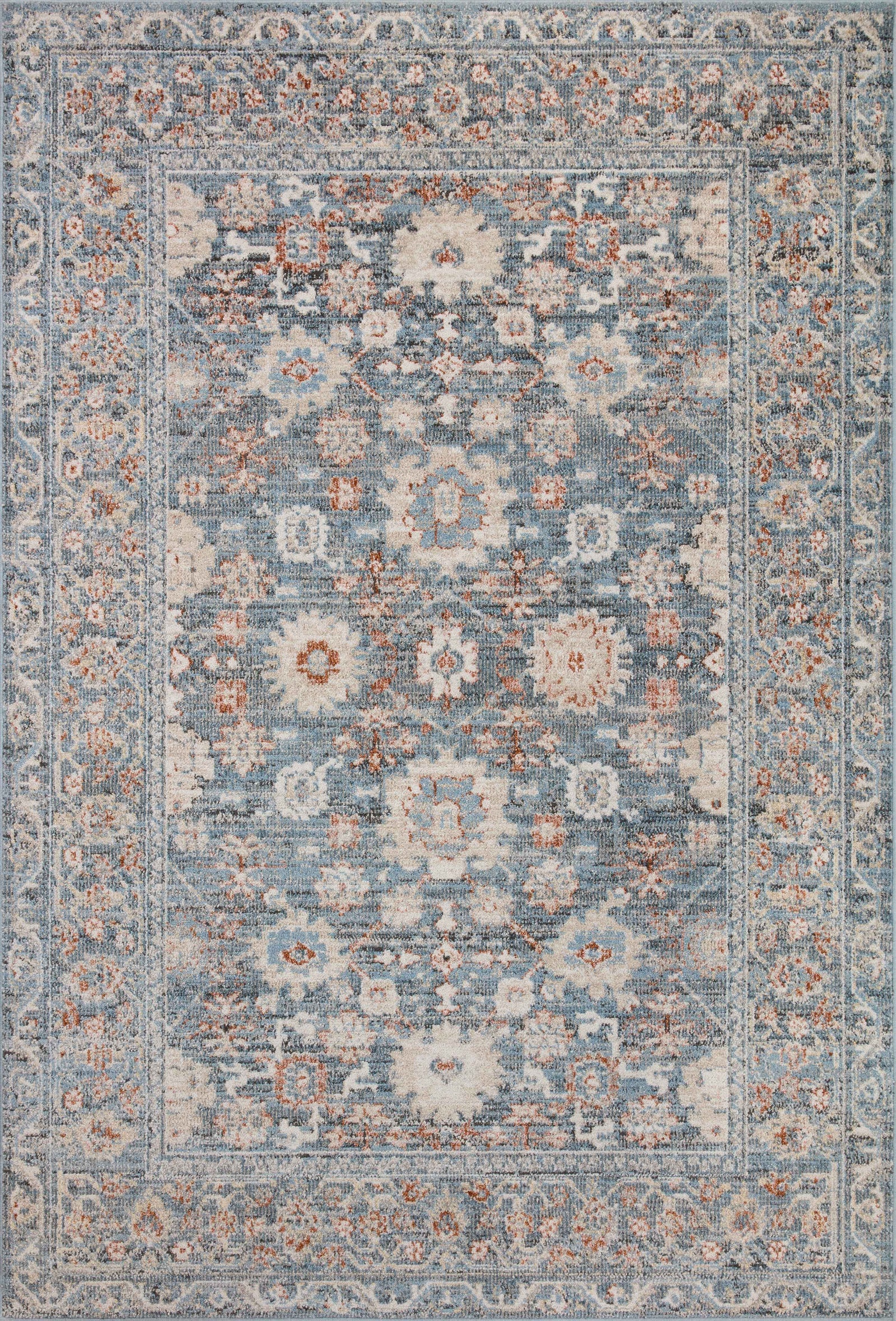 front view of Odette Sky / Rust luxury Rug