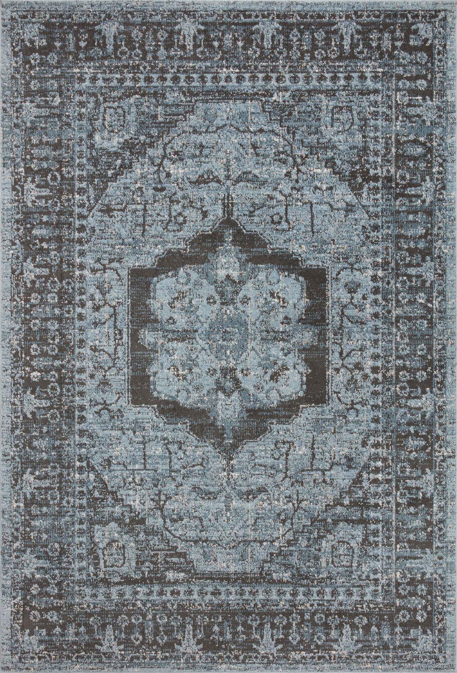 front view of Odette Sky / Charcoal luxury Rug