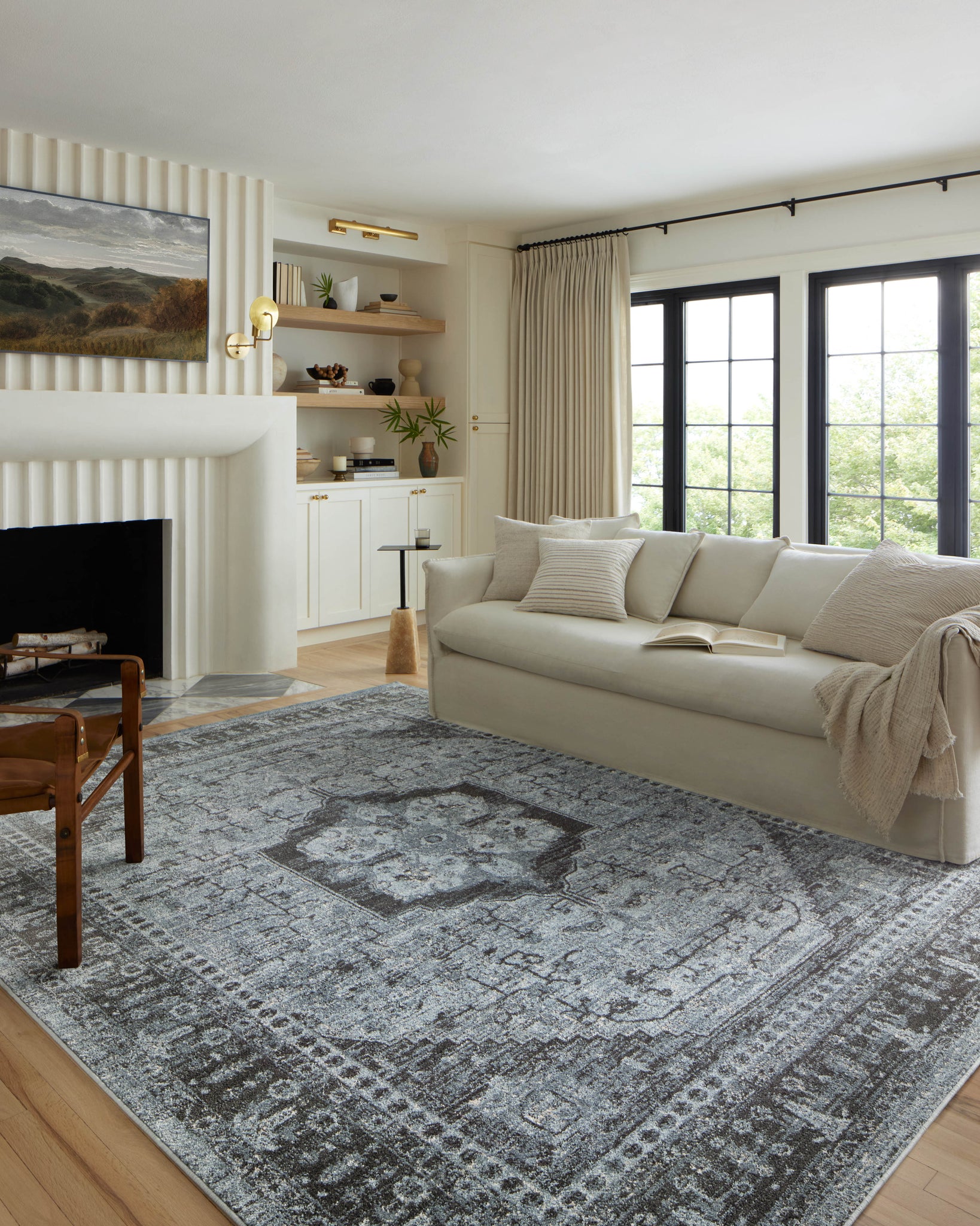 angle view of Odette Sky / Charcoal luxury Rug