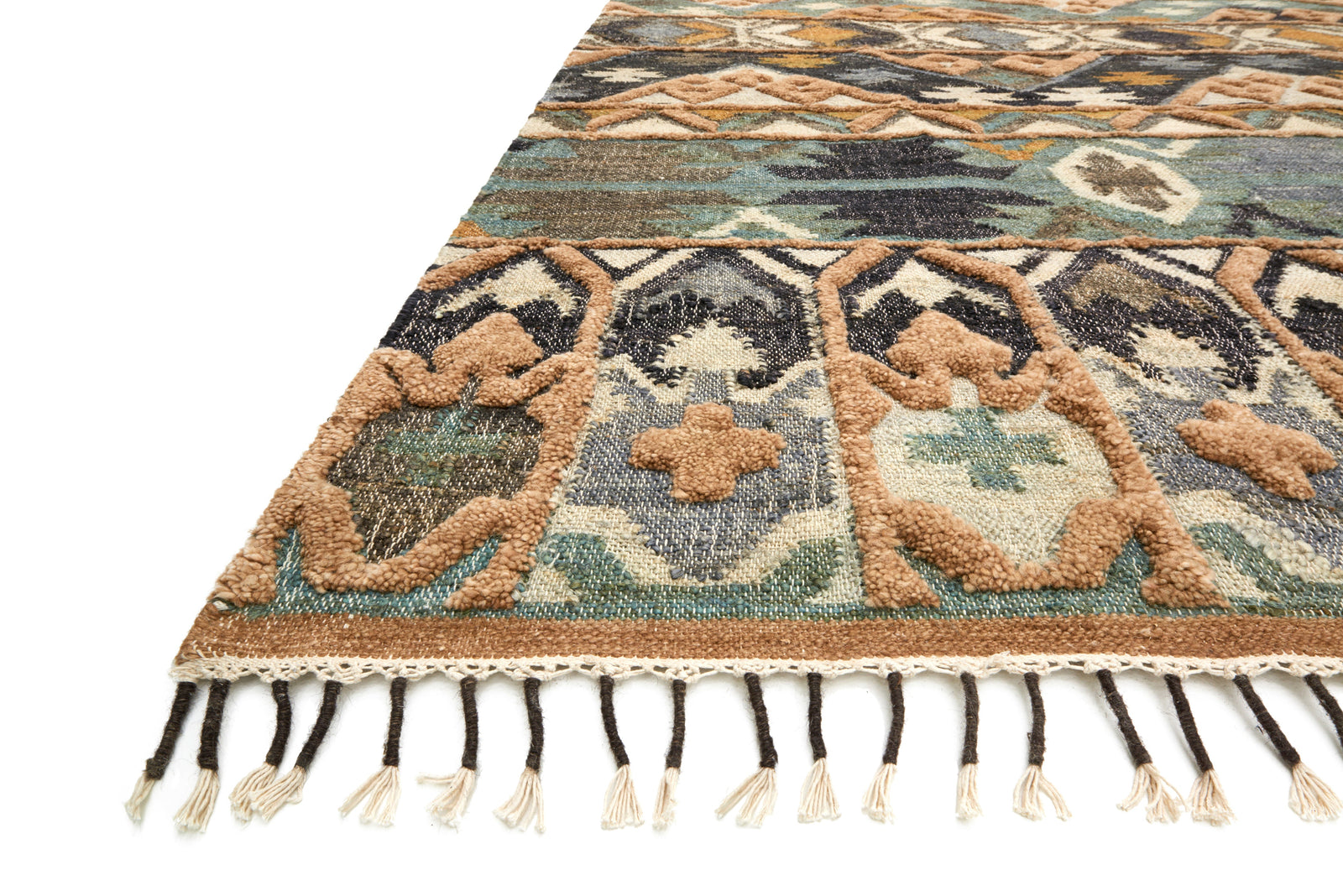 front view of Owen Ocean / Camel luxury Rug