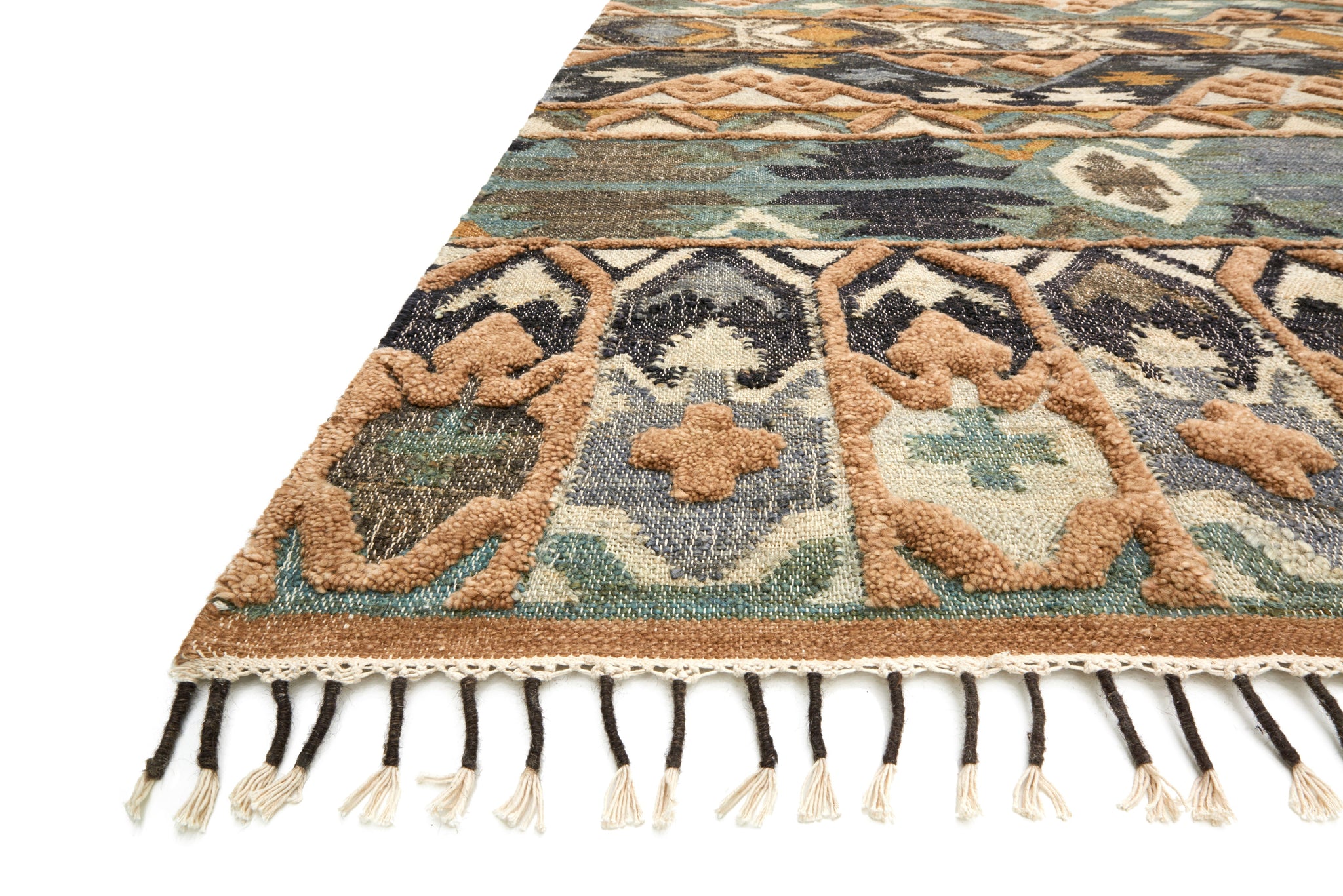 angle view of Owen Ocean / Camel luxury Rug