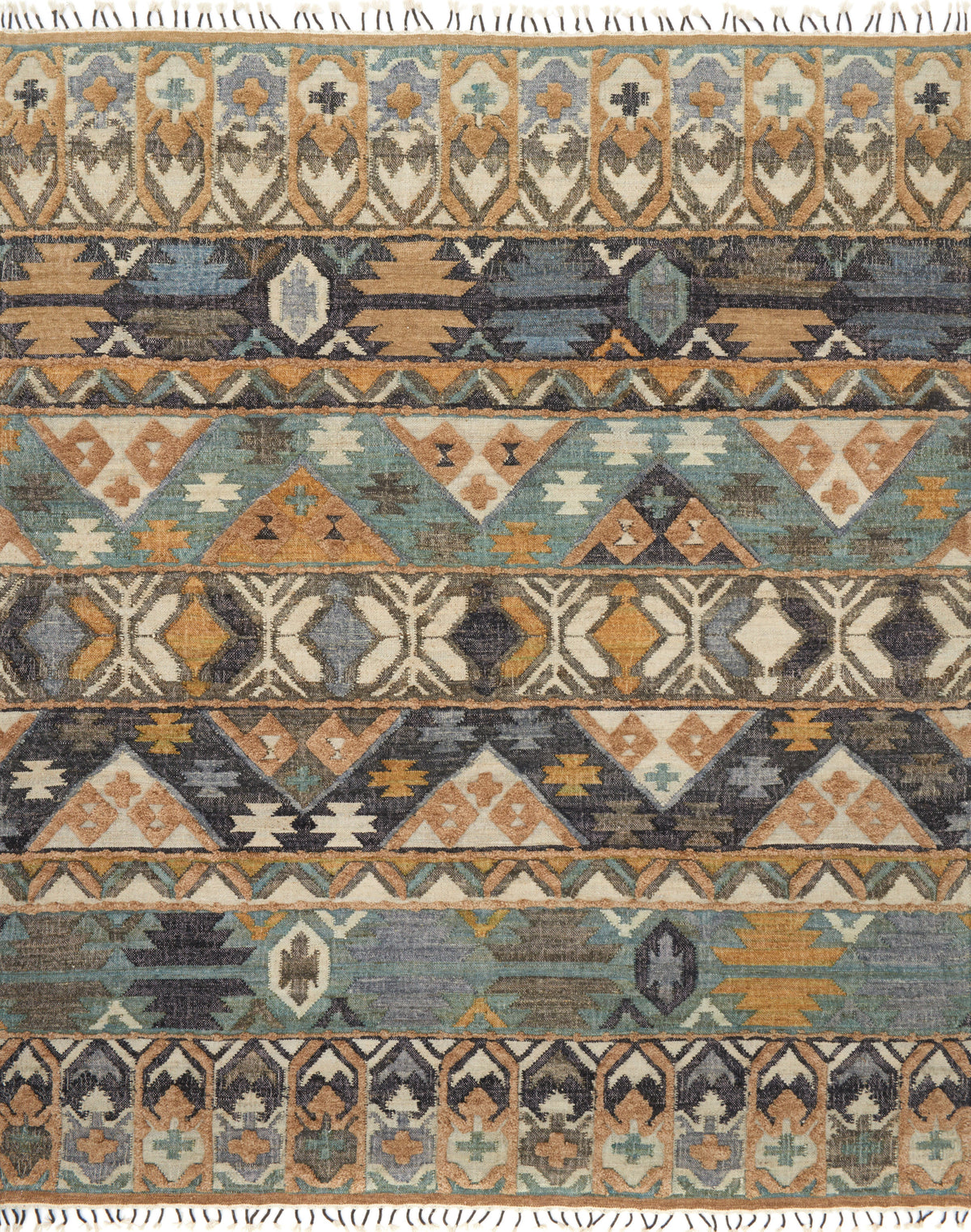 front view of Owen Ocean / Camel luxury Rug