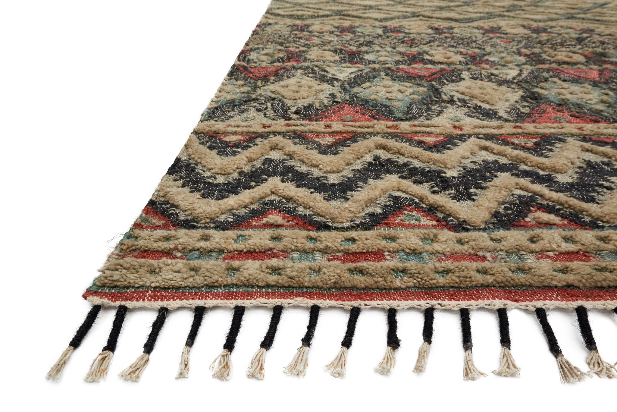 side view of Owen Indigo / Sage luxury Rug