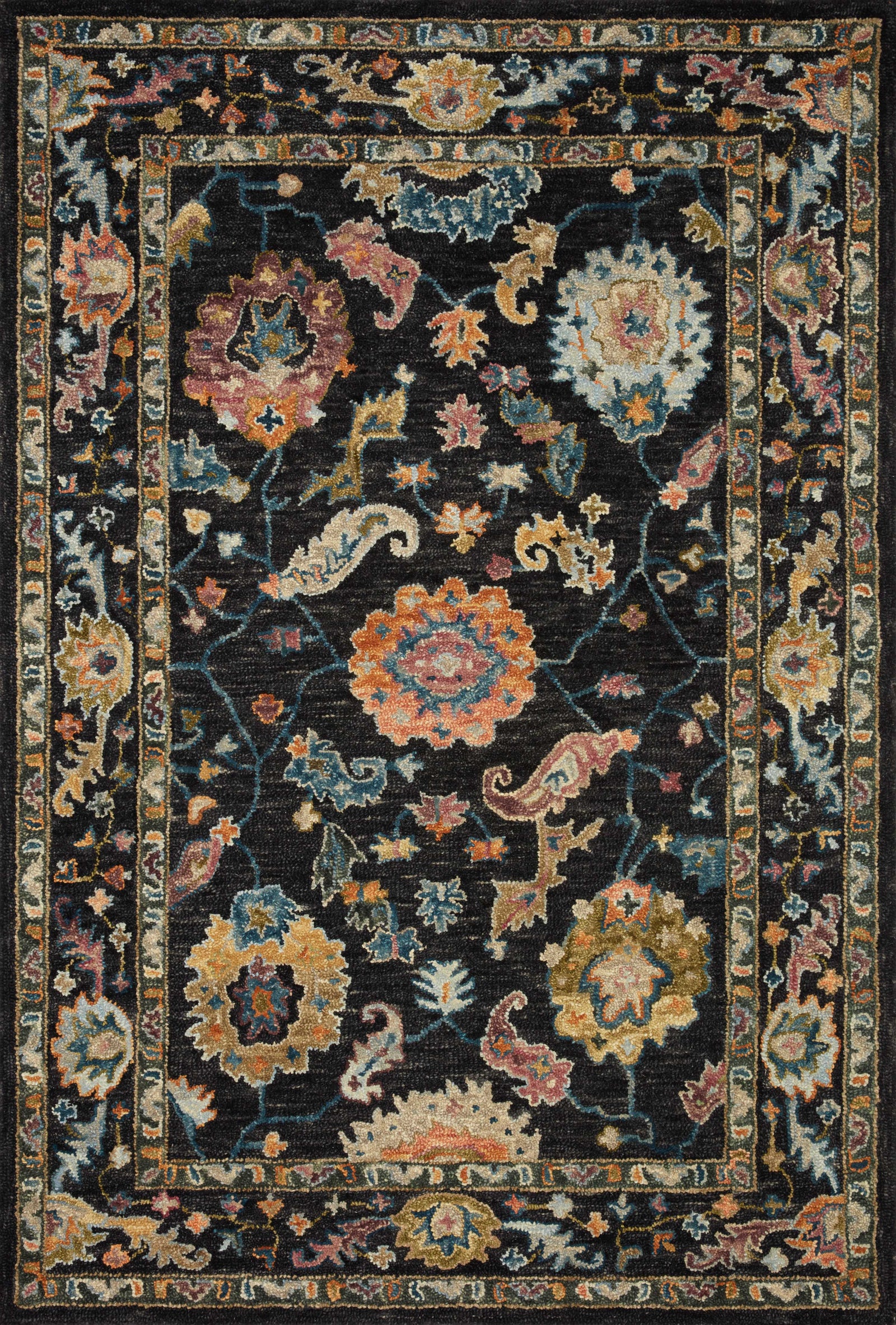 front view of Padma Black / Multi luxury Rug