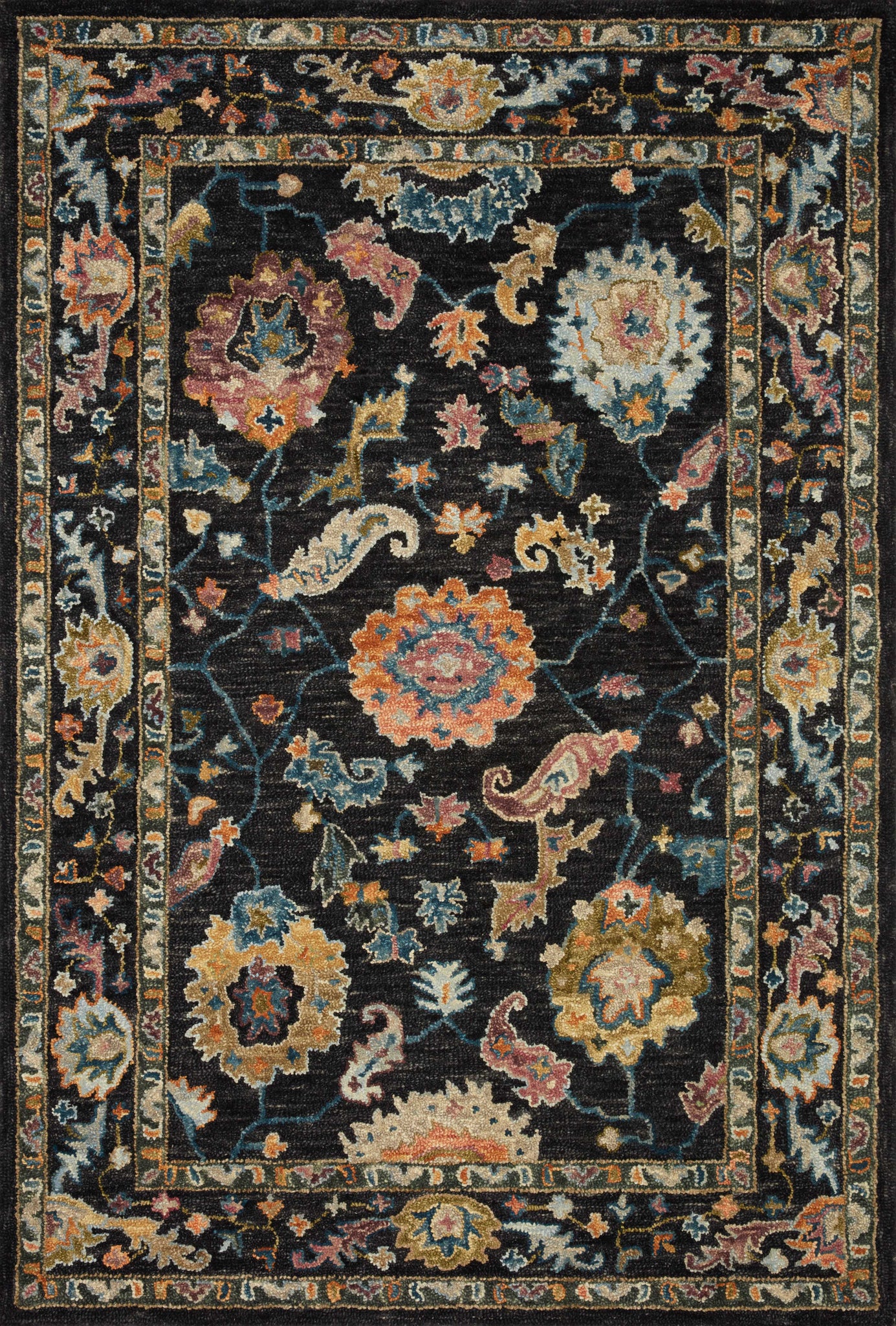 front view of Padma Black / Multi luxury Rug