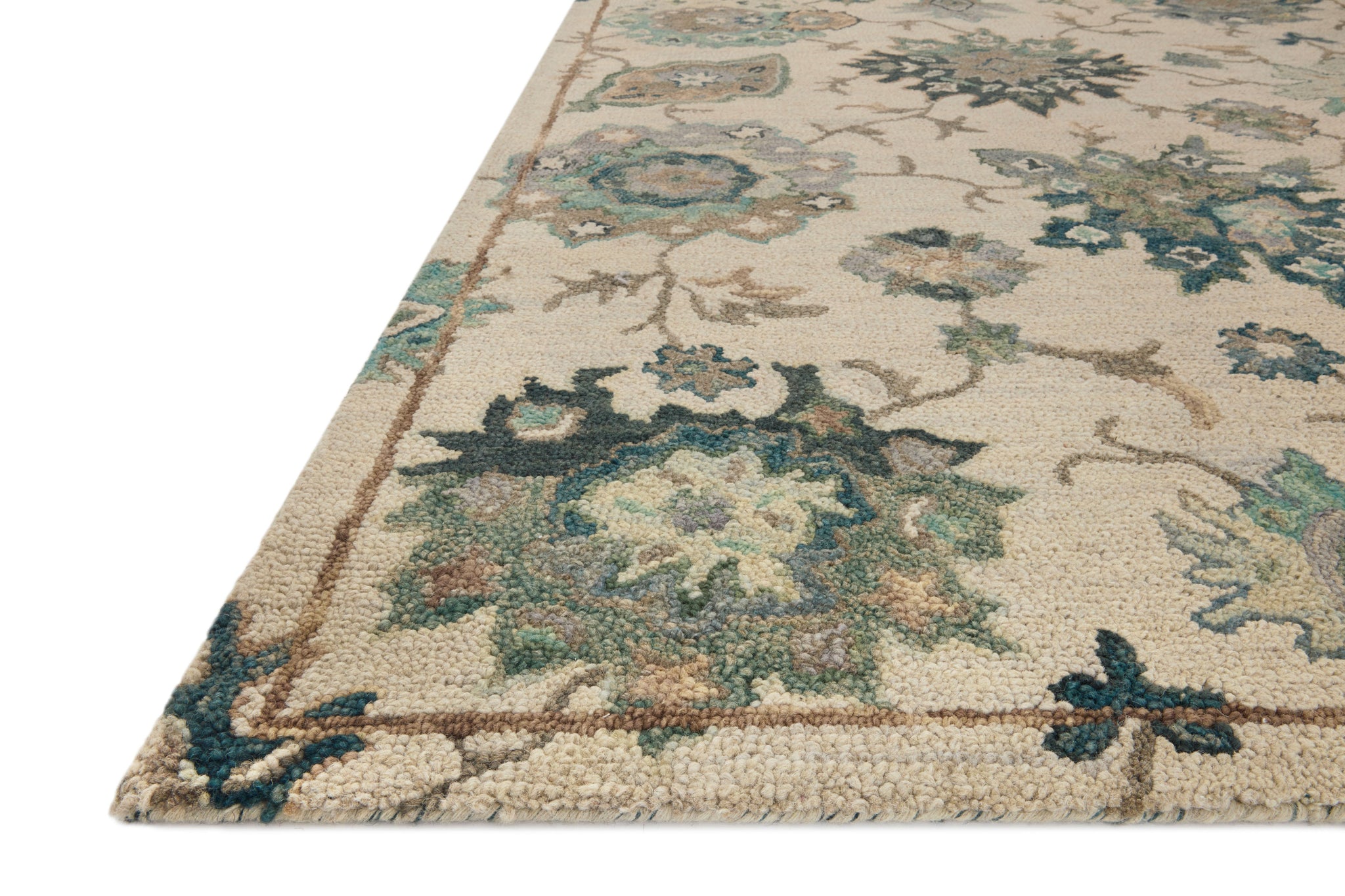 angle view of Padma Ivory / Blue luxury Rug