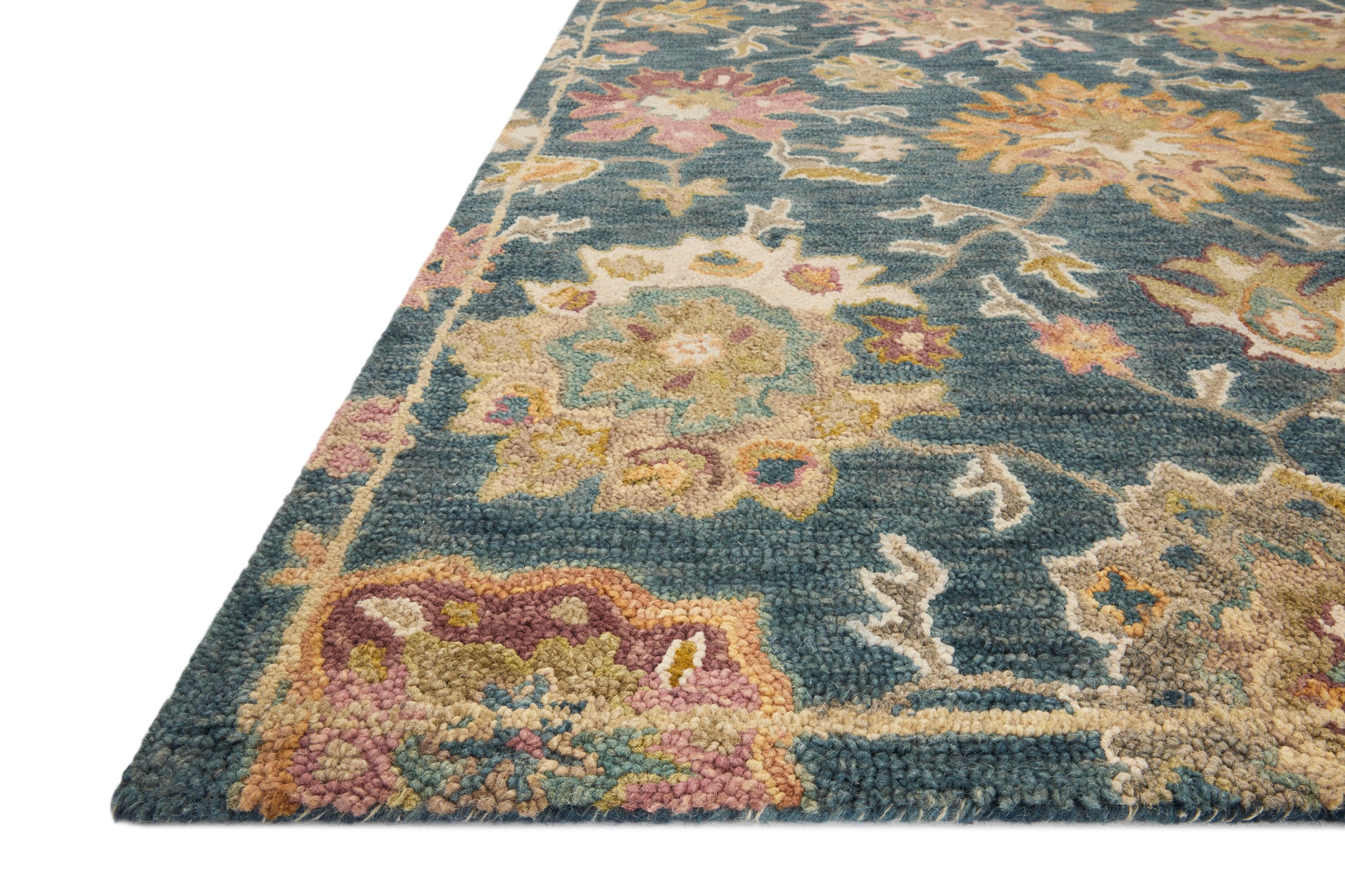 angle view of Padma Navy / Multi luxury Rug