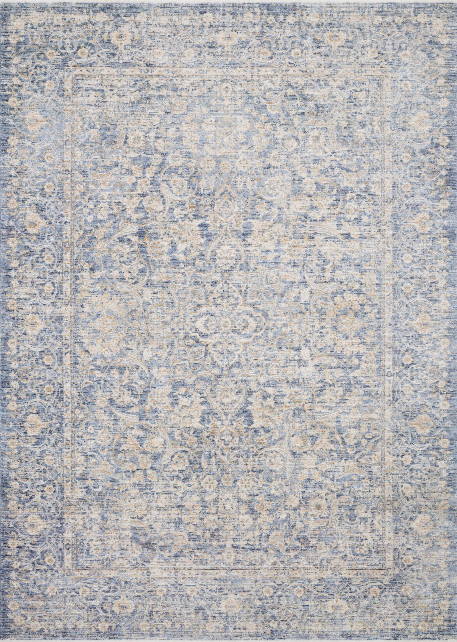 front view of Pandora Blue / Gold luxury Rug