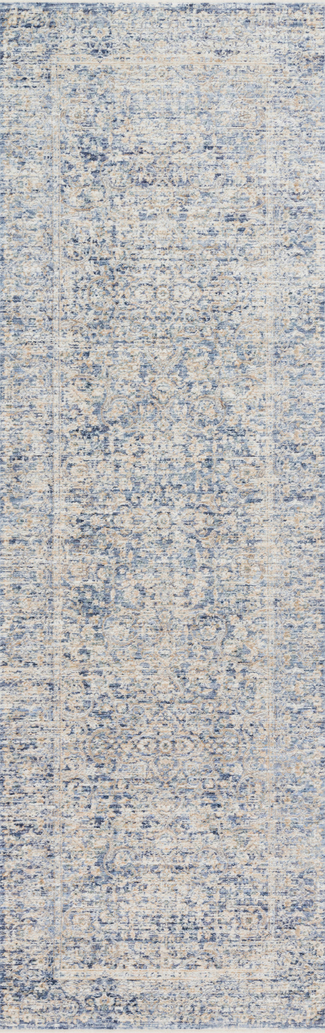side view of Pandora Blue / Gold luxury Rug