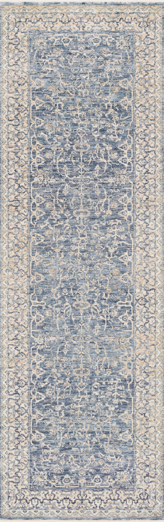 side view of Pandora Dark Blue / Ivory luxury Rug