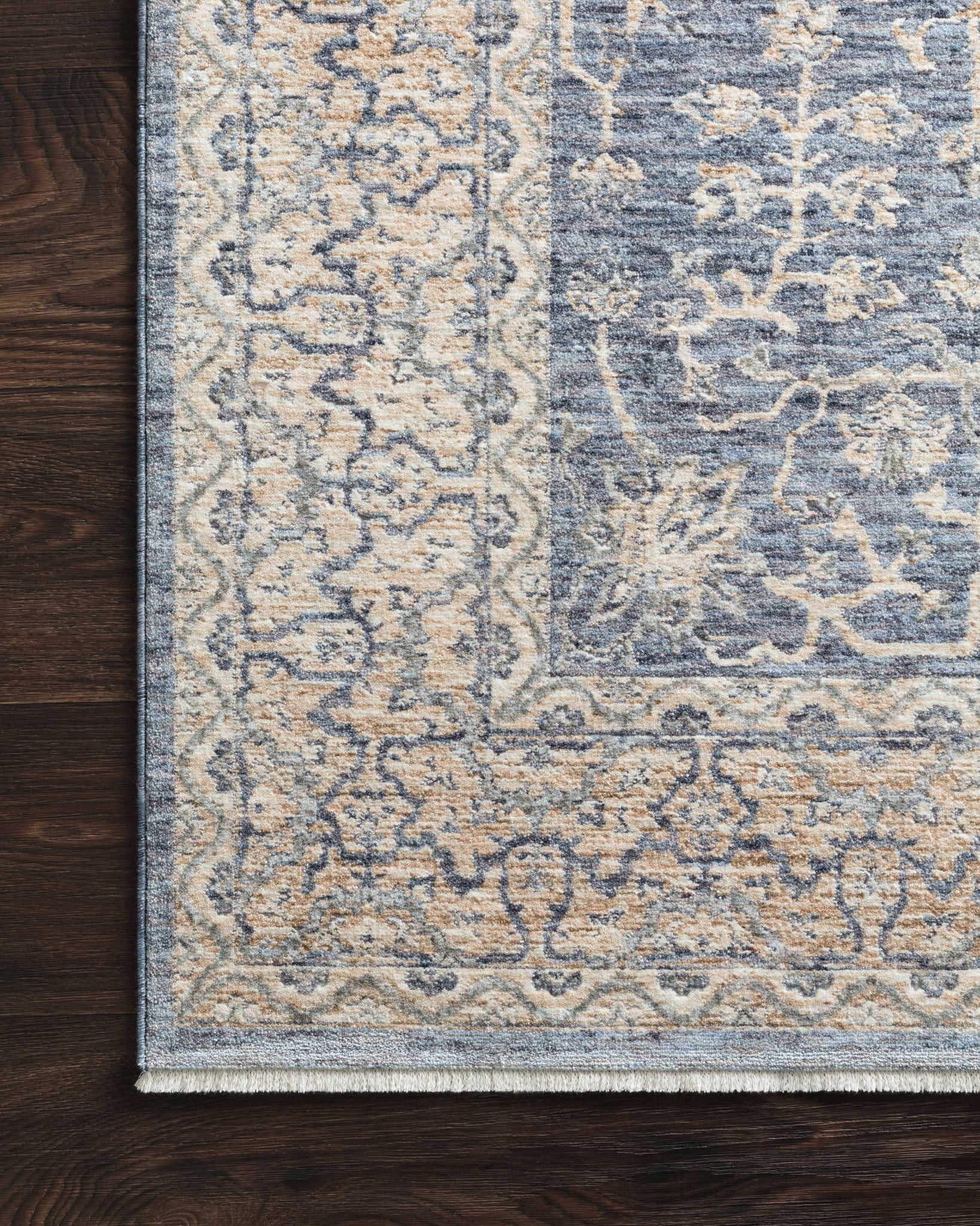 detail view of Pandora Dark Blue / Ivory luxury Rug