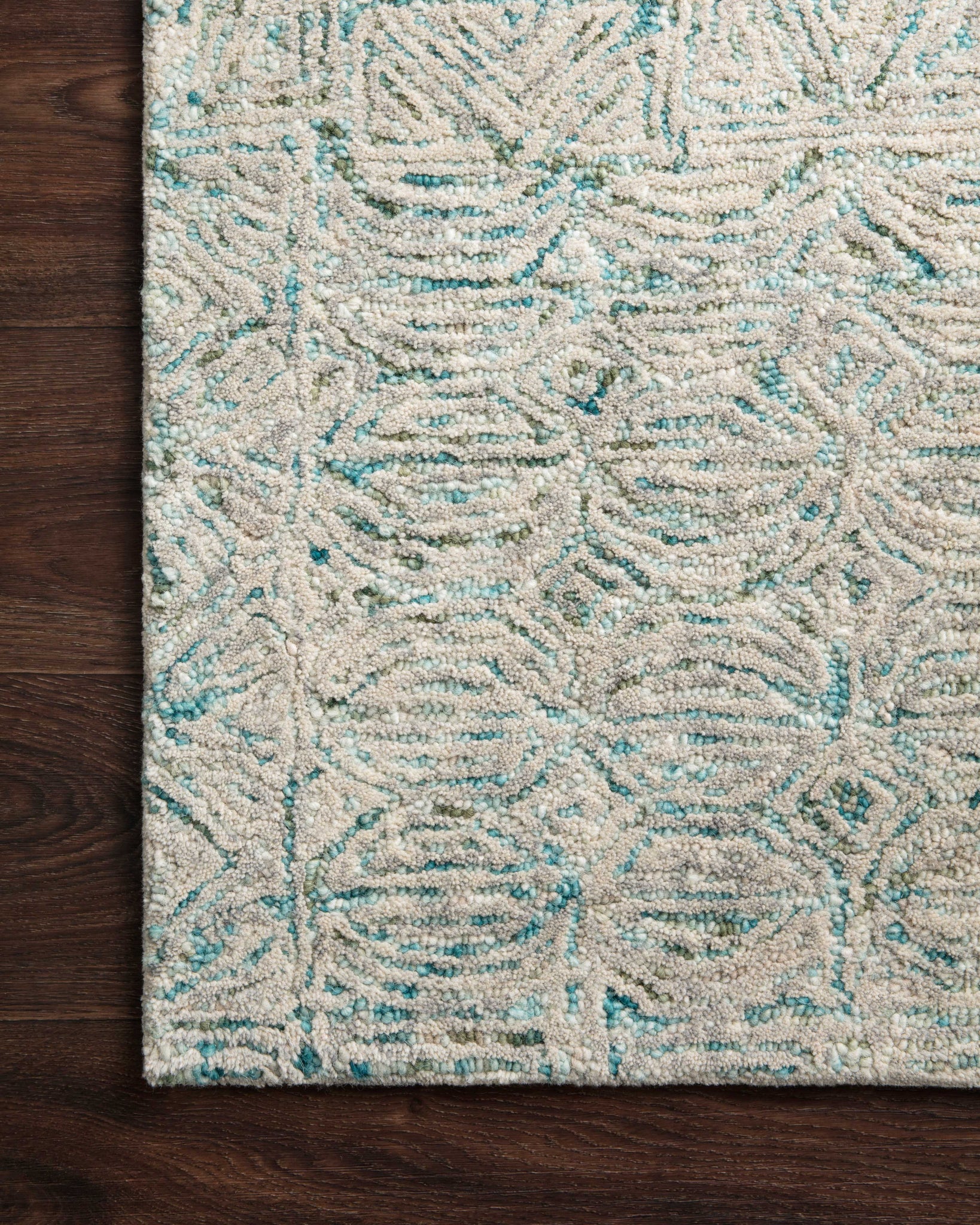 side view of Peregrine Aqua luxury Rug
