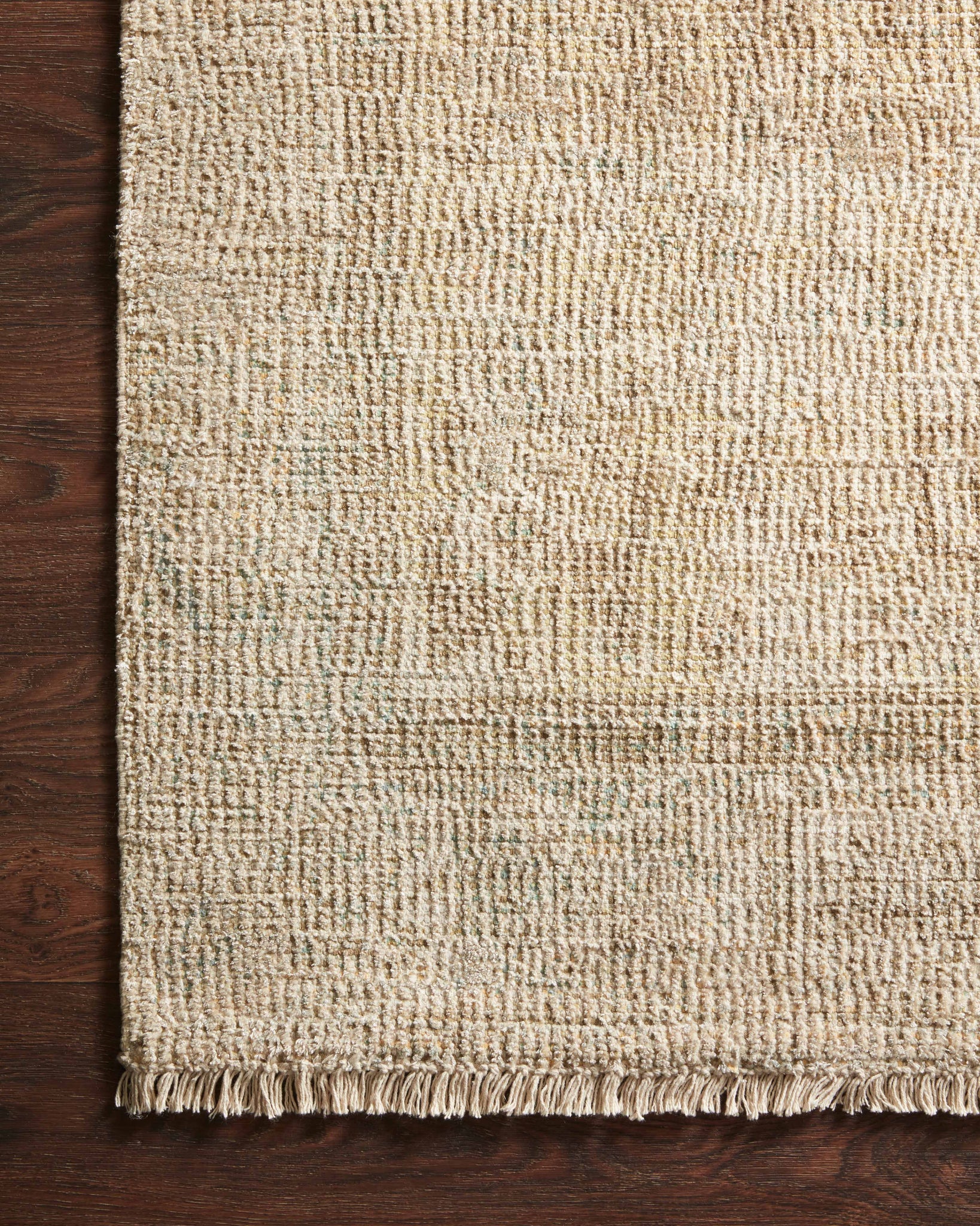 side view of Priya Ocean / Ivory luxury Rug