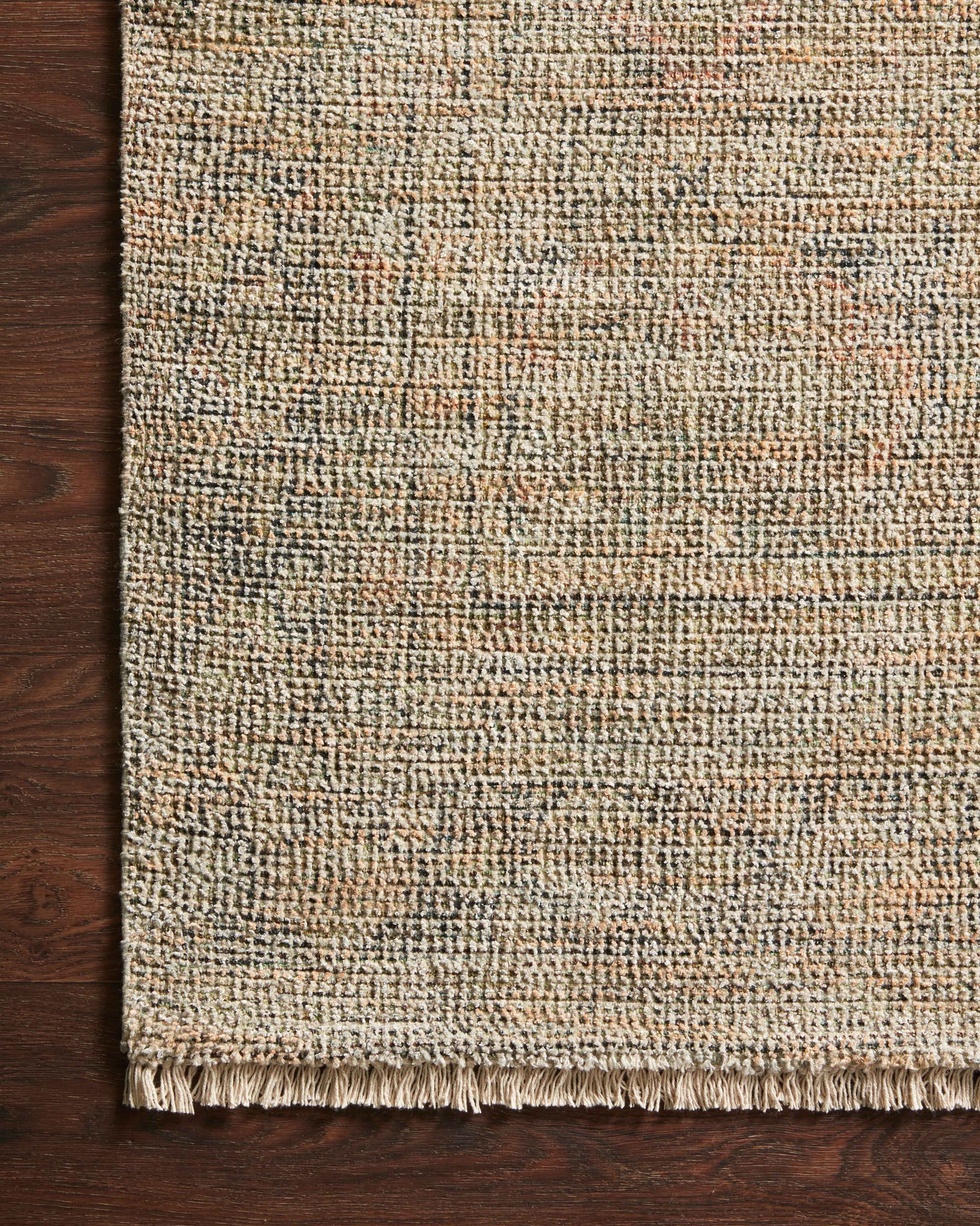 side view of Priya Olive / Graphite luxury Rug
