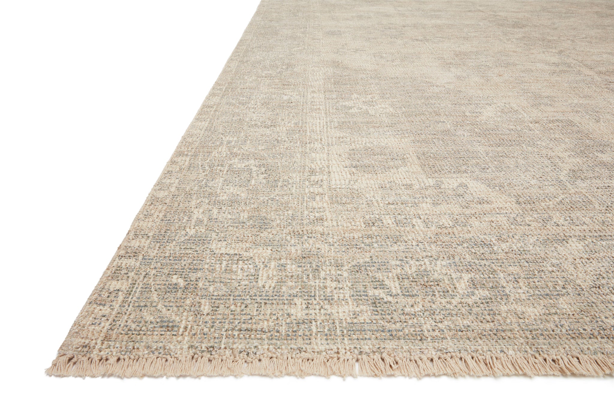 angle view of Priya Ivory / Grey luxury Rug