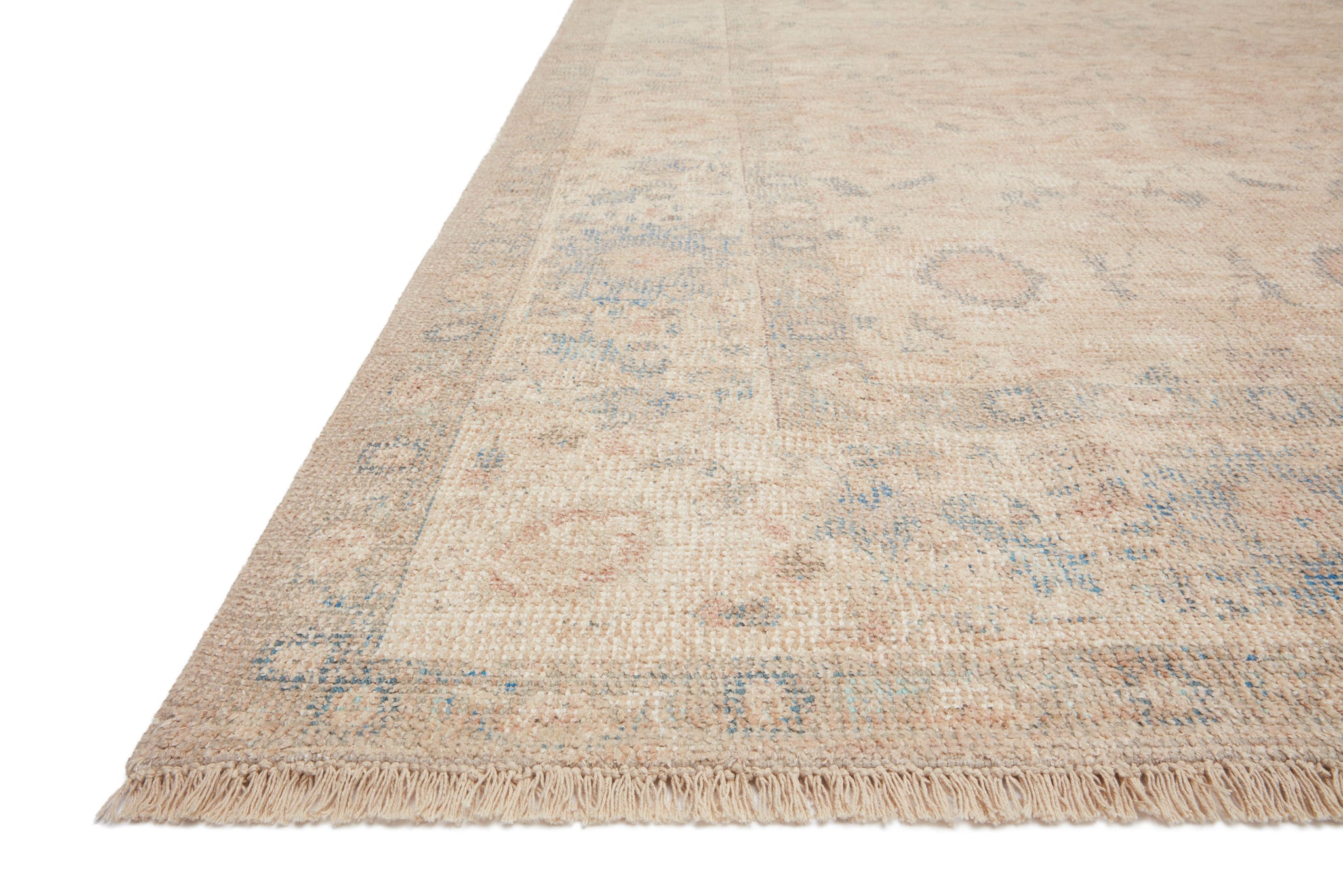 angle view of Priya Natural / Blue luxury Rug