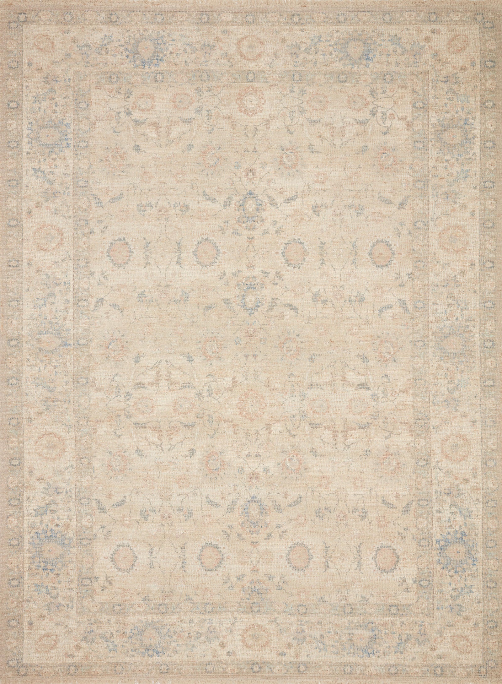 front view of Priya Natural / Blue luxury Rug